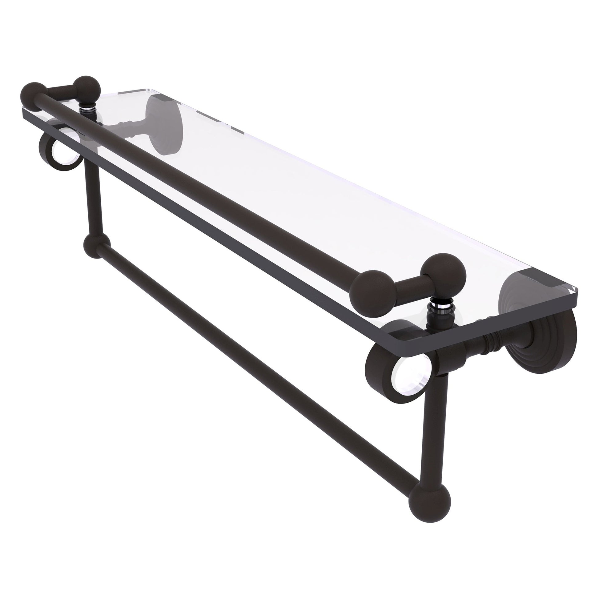 Allied Brass Pacific Grove 22" x 5.5" Oil Rubbed Bronze Solid Brass Glass Shelf With Gallery Rail and Towel Bar
