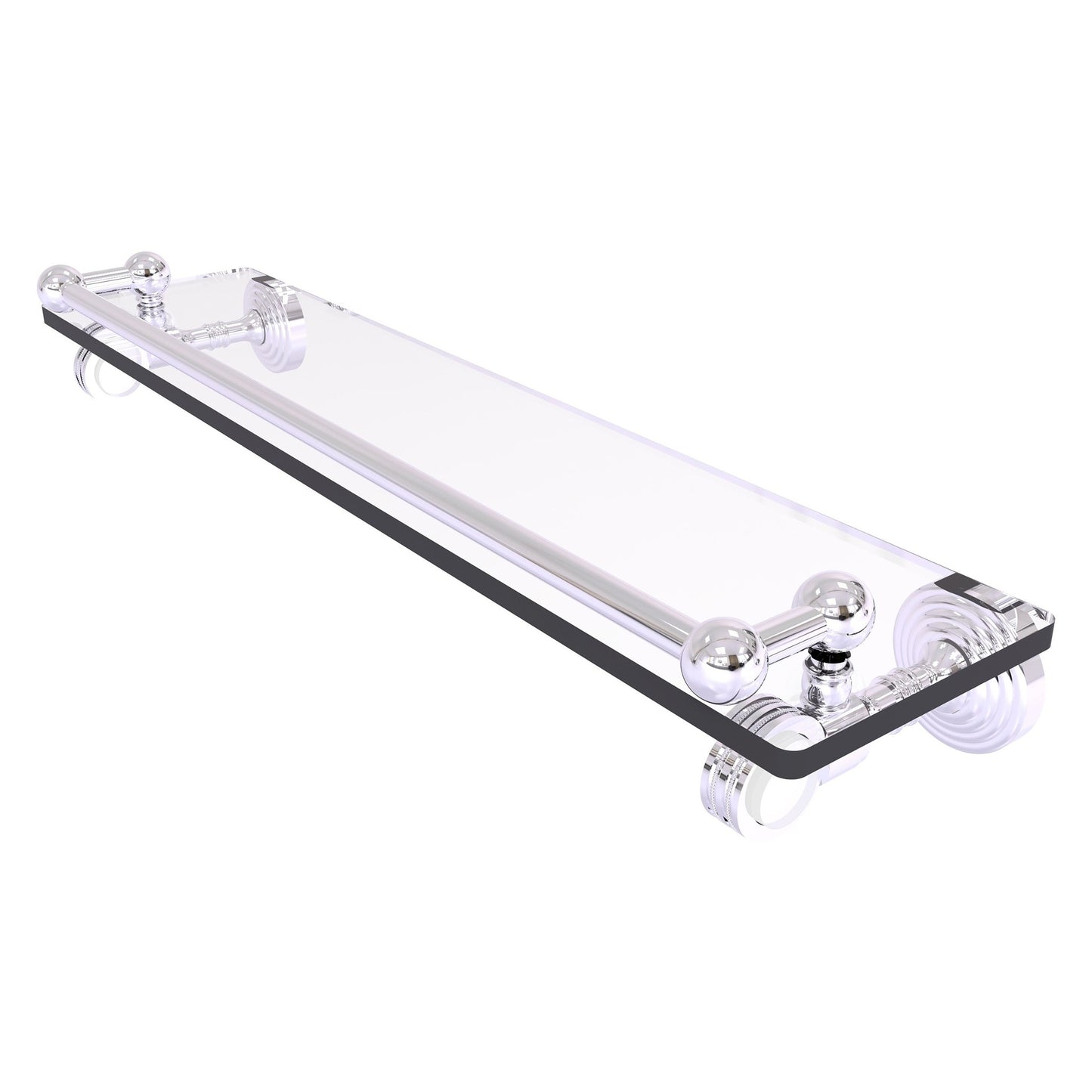 Allied Brass Pacific Grove 22" x 5.5" Polished Chrome Solid Brass Gallery Glass Shelf With Dotted Accents