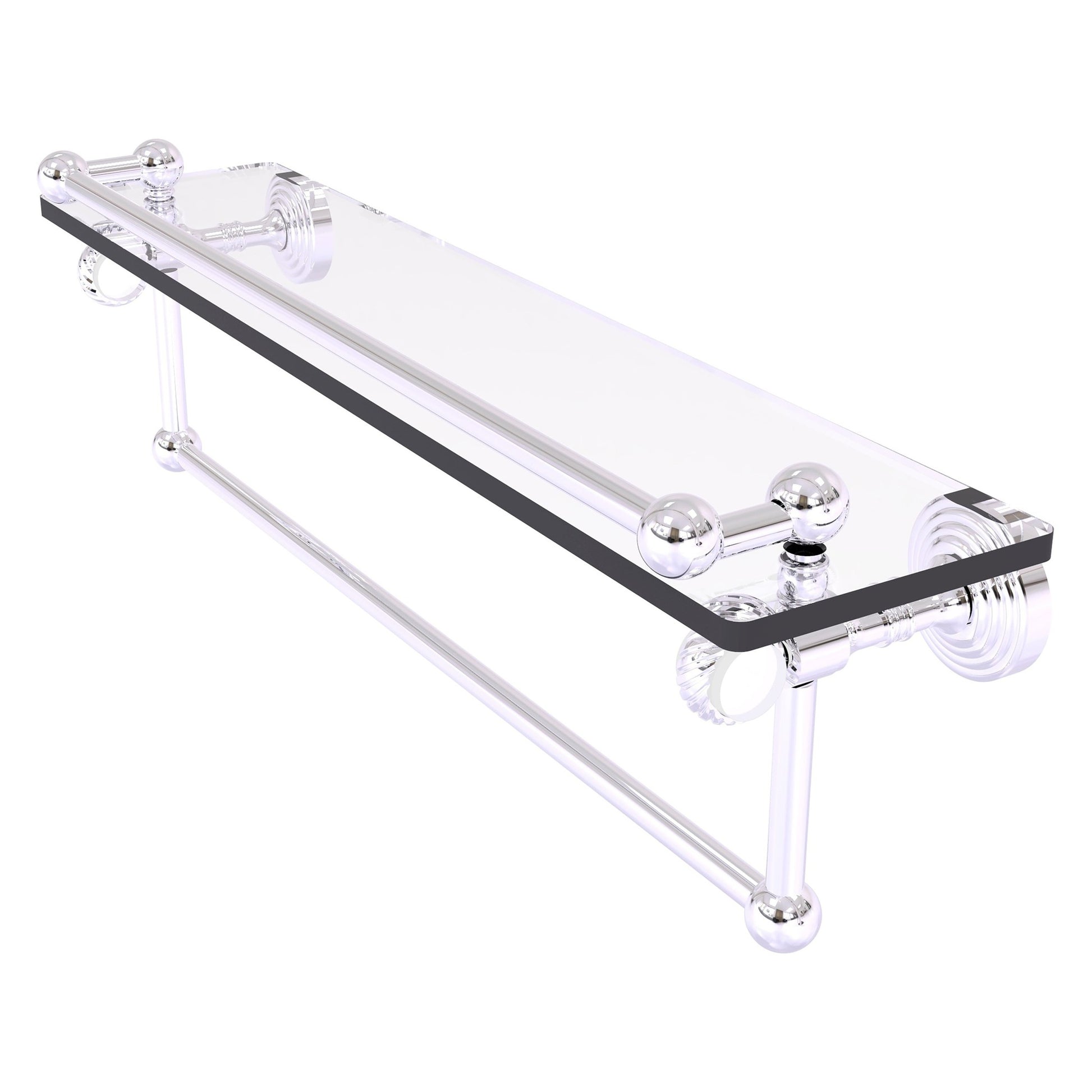 Allied Brass Pacific Grove 22" x 5.5" Polished Chrome Solid Brass Gallery Glass Shelf With Towel Bar and Twisted Accents