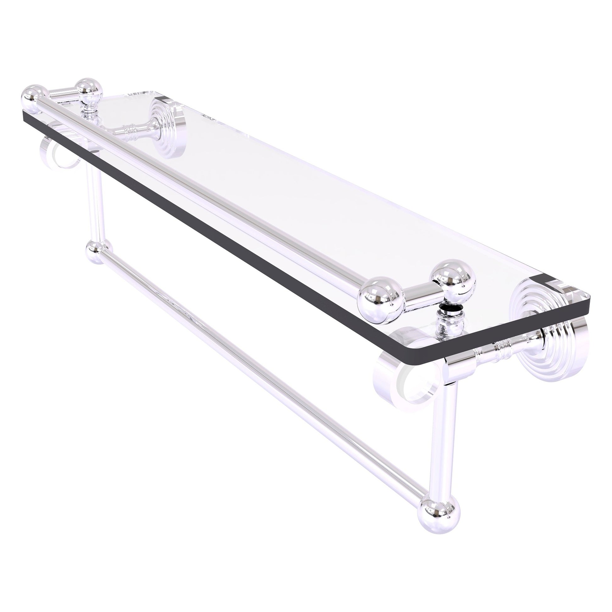 Allied Brass Pacific Grove 22" x 5.5" Polished Chrome Solid Brass Glass Shelf With Gallery Rail and Towel Bar