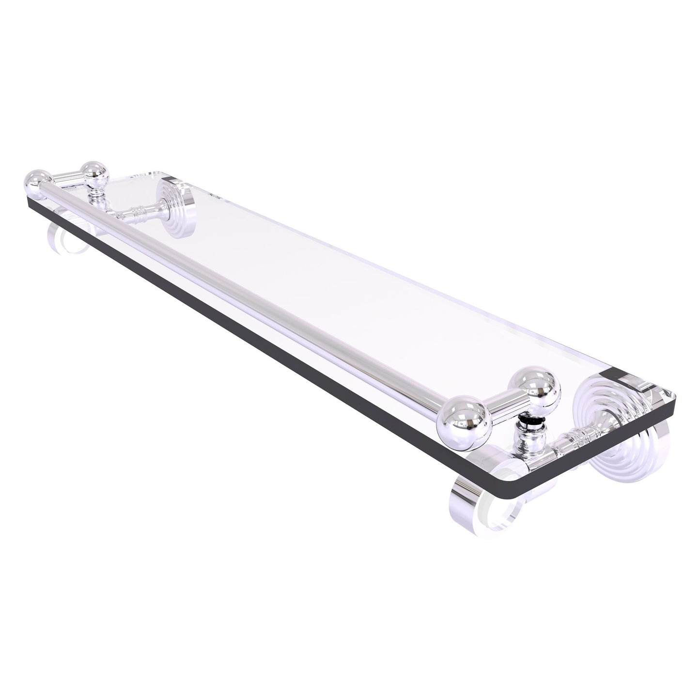 Allied Brass Pacific Grove 22" x 5.5" Polished Chrome Solid Brass Glass Shelf With Gallery Rail