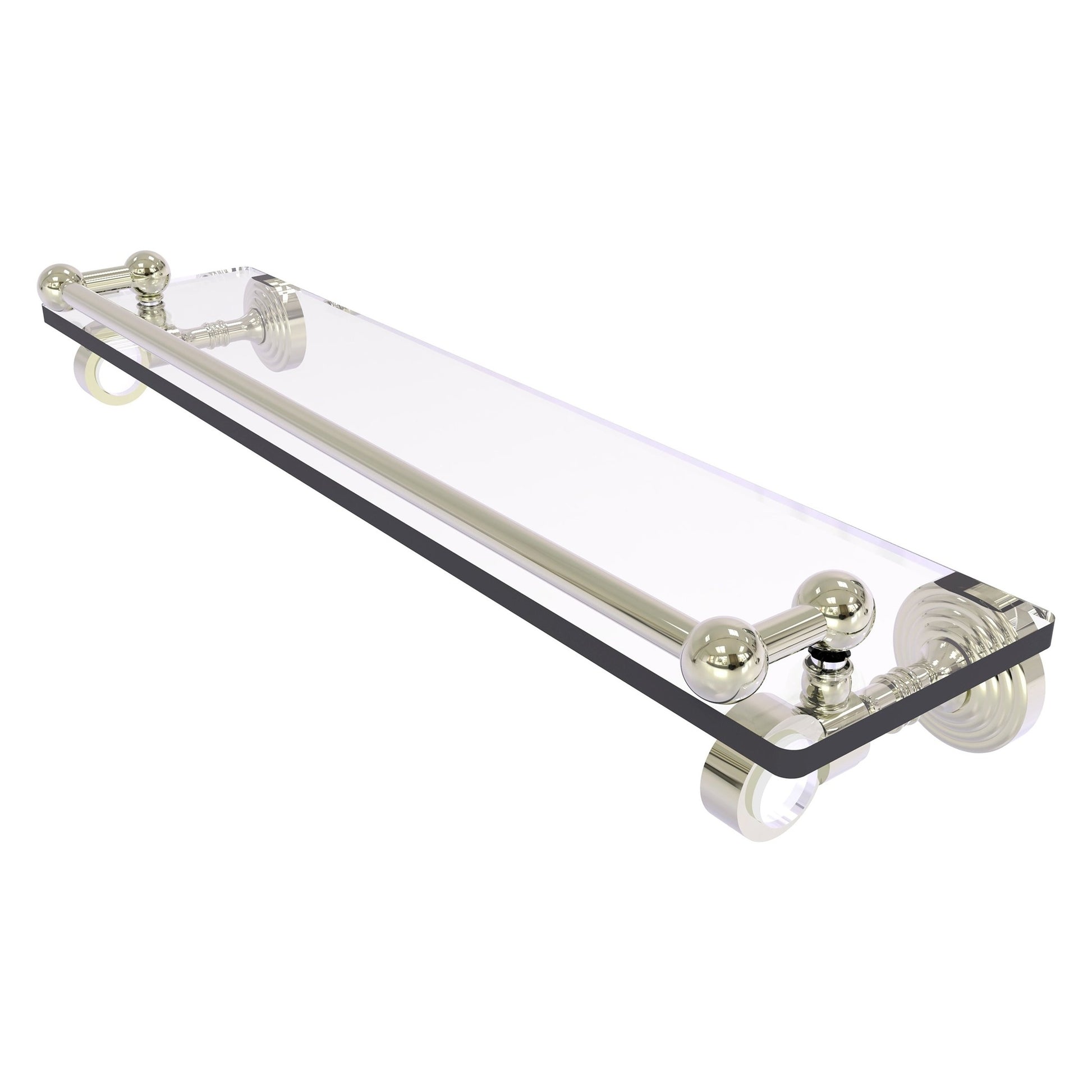 Allied Brass Pacific Grove 22" x 5.5" Polished Nickel Solid Brass Glass Shelf With Gallery Rail