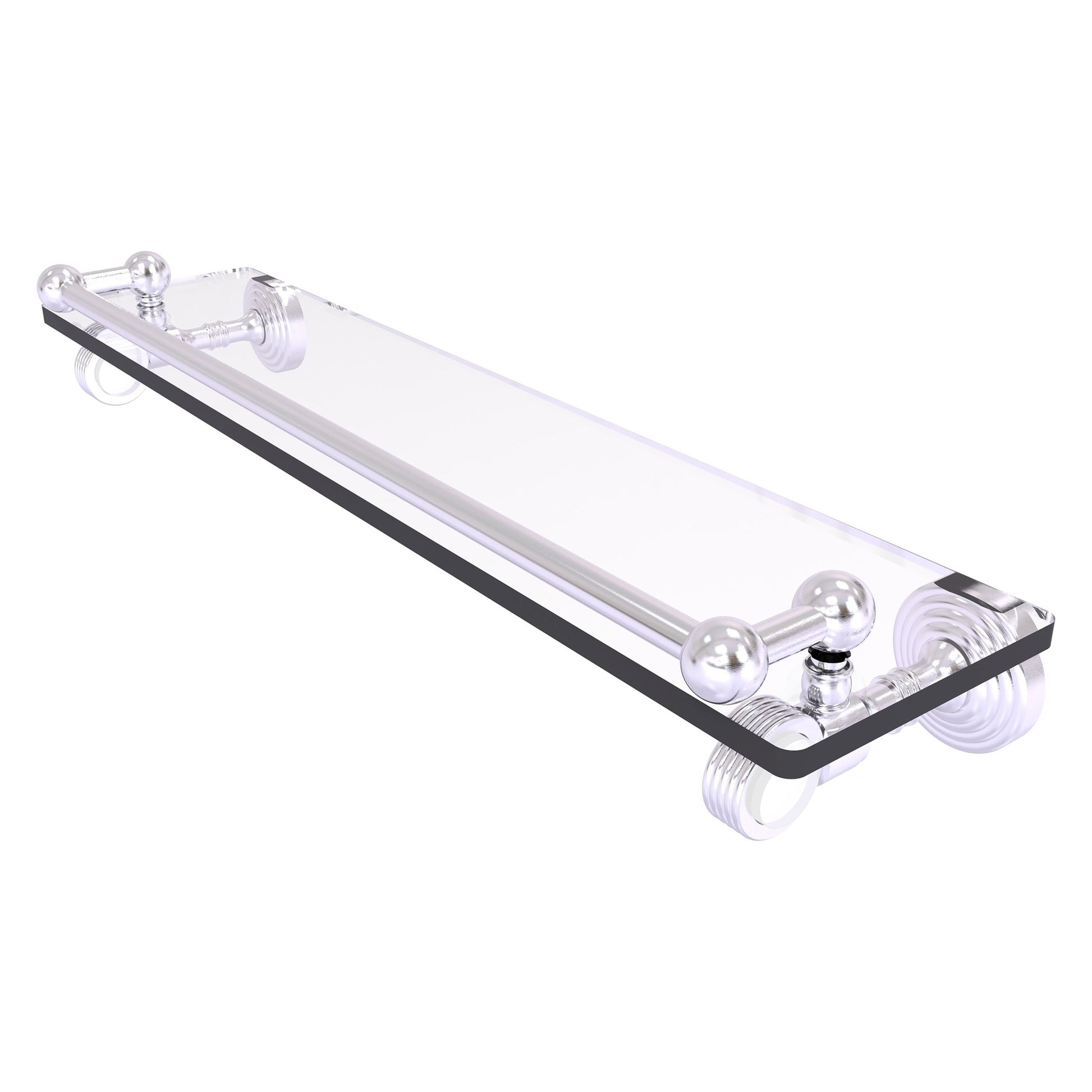 Allied Brass Pacific Grove 22" x 5.5" Satin Chrome Solid Brass Gallery Glass Shelf With Grooved Accents