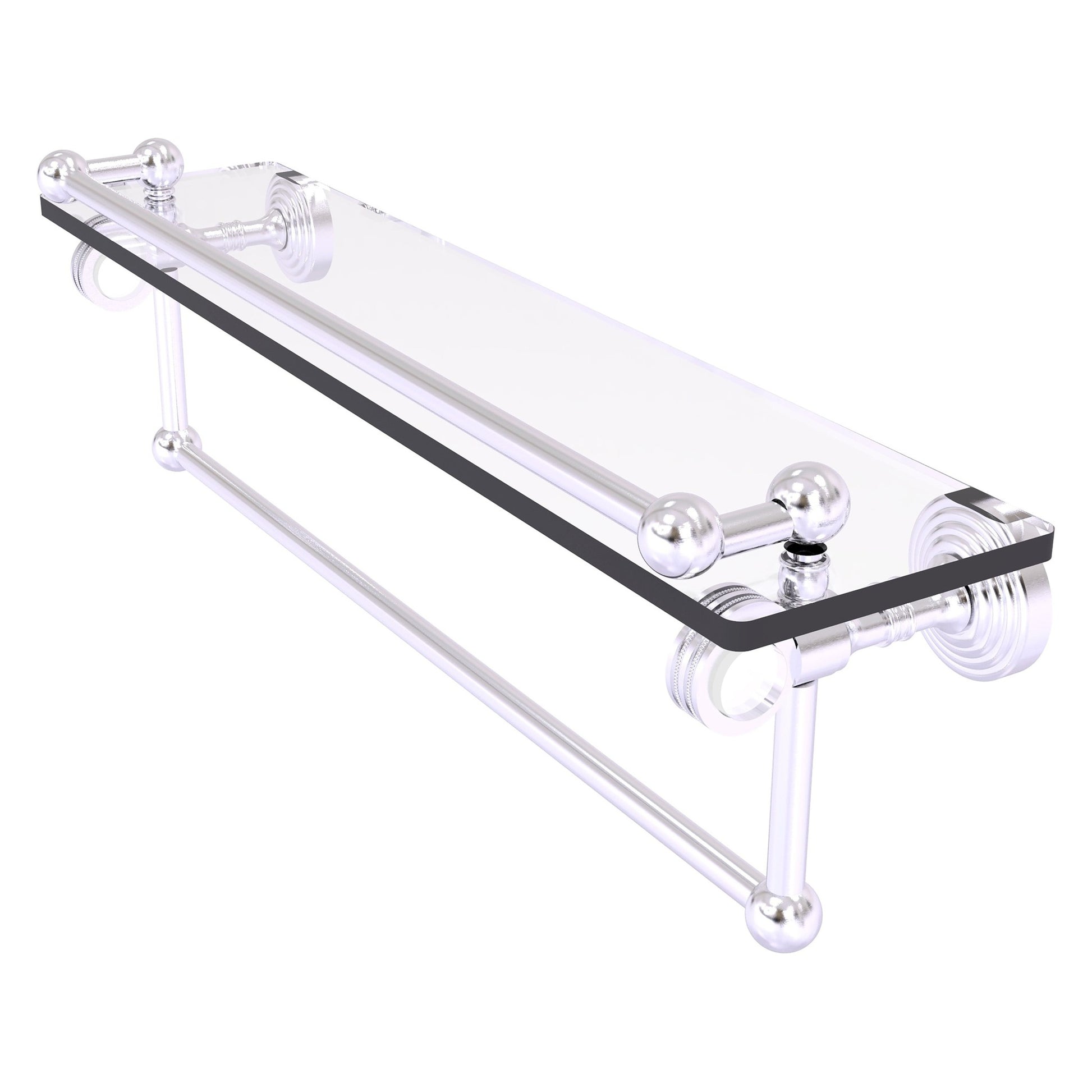 Allied Brass Pacific Grove 22" x 5.5" Satin Chrome Solid Brass Gallery Glass Shelf With Towel Bar and Dotted Accents