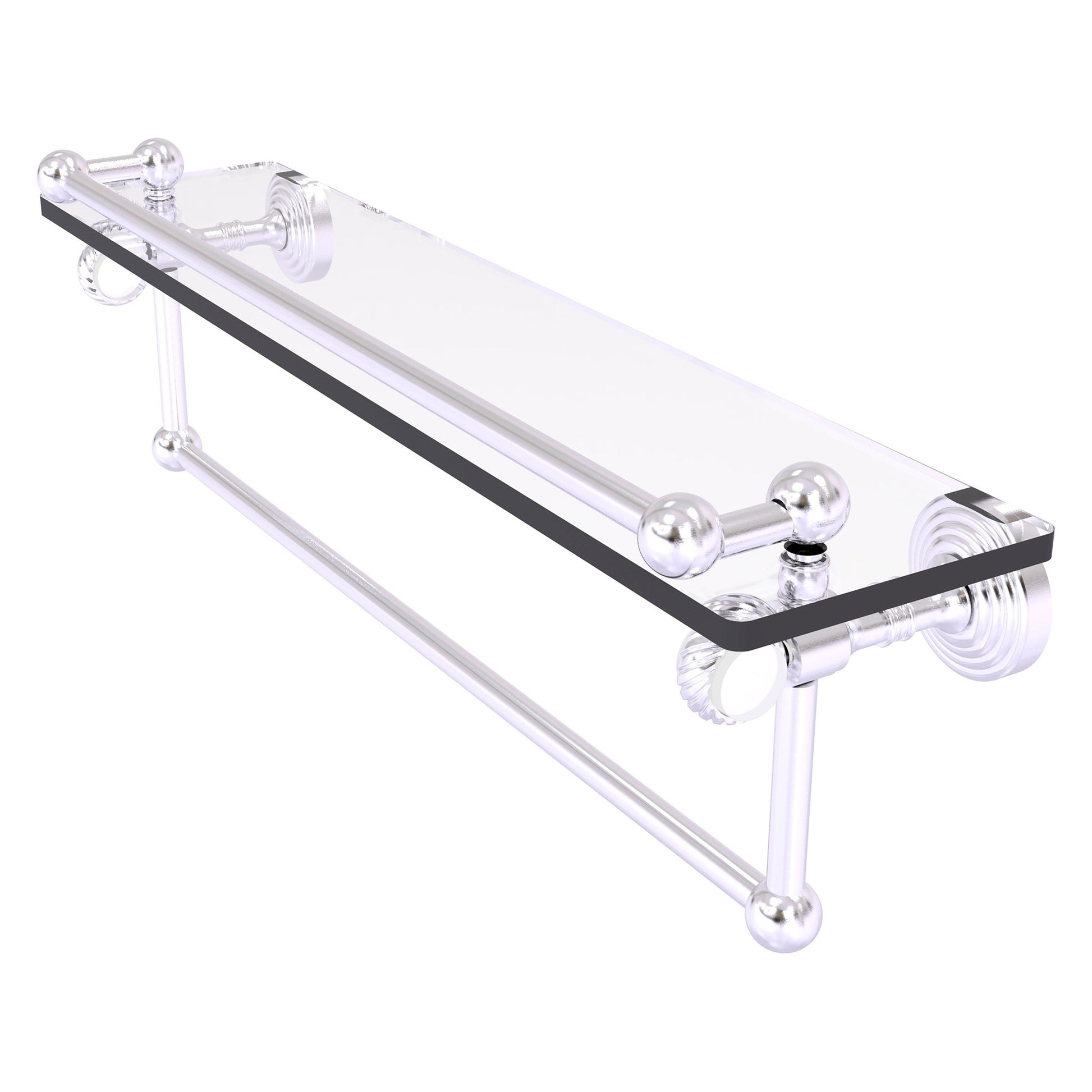 Allied Brass Pacific Grove 22" x 5.5" Satin Chrome Solid Brass Gallery Glass Shelf With Towel Bar and Twisted Accents