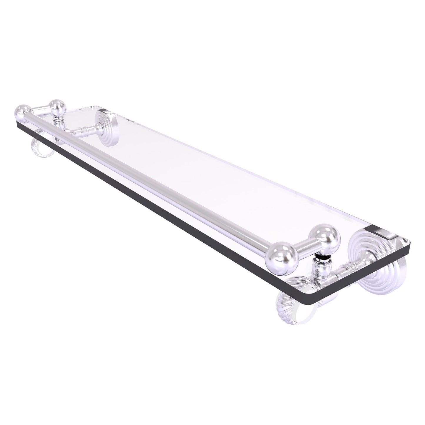 Allied Brass Pacific Grove 22" x 5.5" Satin Chrome Solid Brass Gallery Glass Shelf With Twisted Accents