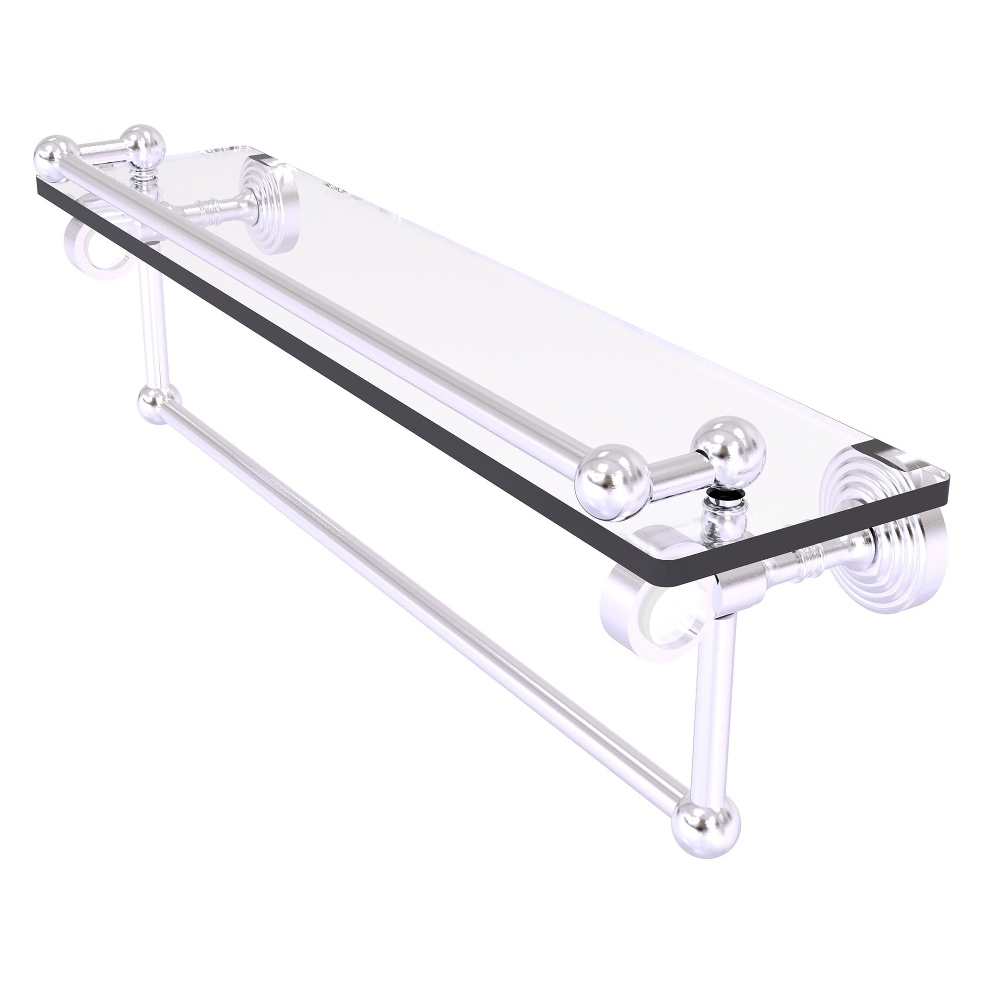 Allied Brass Pacific Grove 22" x 5.5" Satin Chrome Solid Brass Glass Shelf With Gallery Rail and Towel Bar