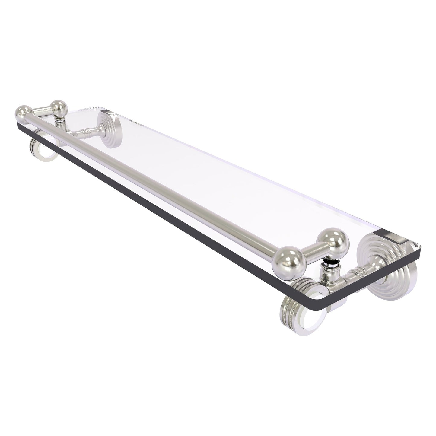 Allied Brass Pacific Grove 22" x 5.5" Satin Nickel Solid Brass Gallery Glass Shelf With Dotted Accents