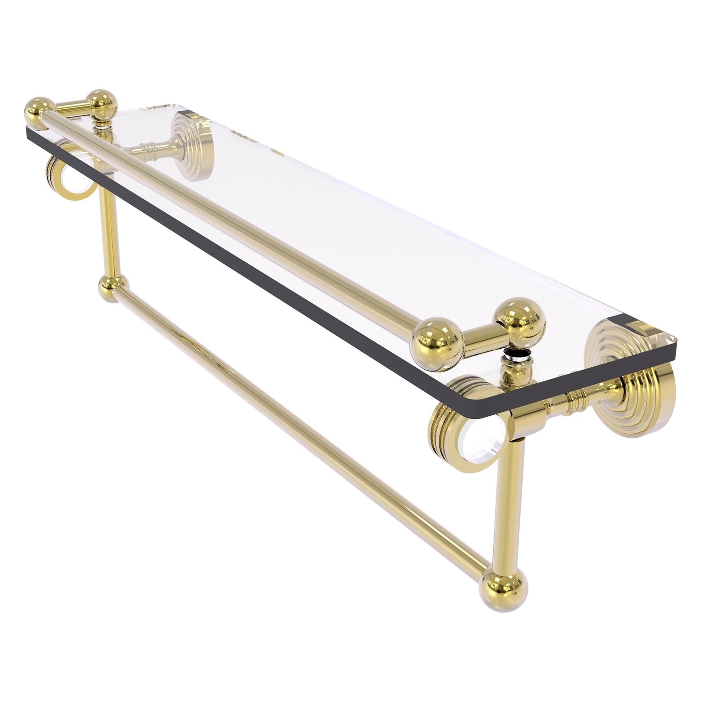 Allied Brass Pacific Grove 22" x 5.5" Unlacquered Brass Solid Brass Gallery Glass Shelf With Towel Bar and Dotted Accents