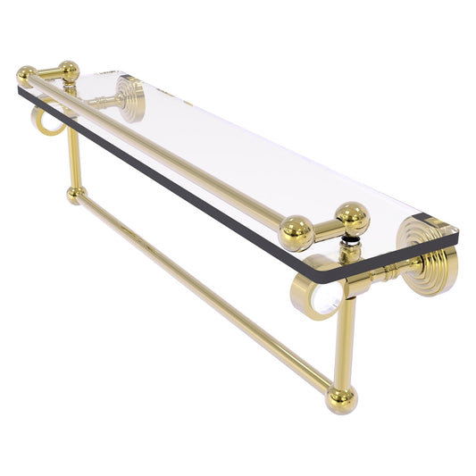 Allied Brass Pacific Grove 22" x 5.5" Unlacquered Brass Solid Brass Glass Shelf With Gallery Rail and Towel Bar
