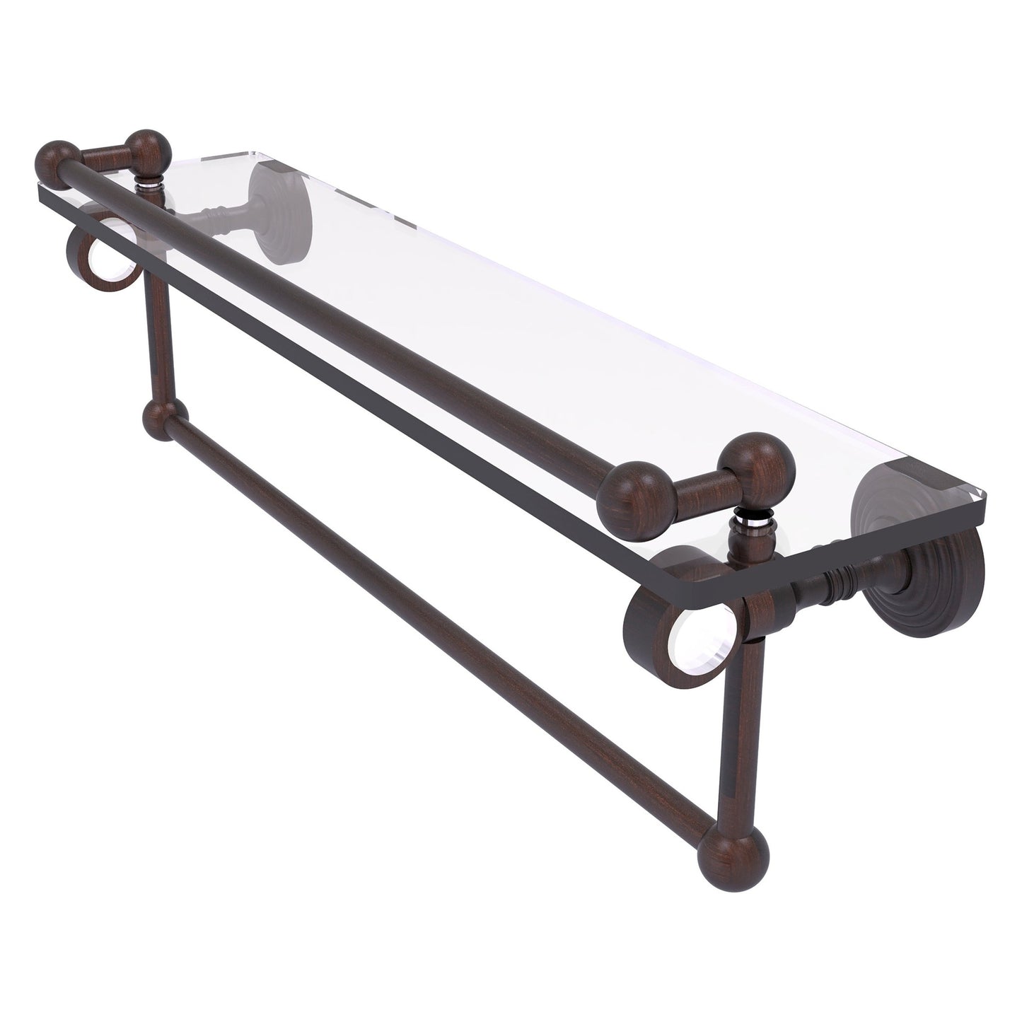 Allied Brass Pacific Grove 22" x 5.5" Venetian Bronze Solid Brass Glass Shelf With Gallery Rail and Towel Bar