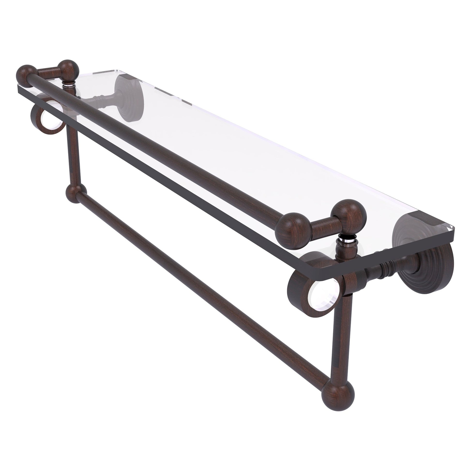 Allied Brass Pacific Grove 22" x 5.5" Venetian Bronze Solid Brass Glass Shelf With Gallery Rail and Towel Bar