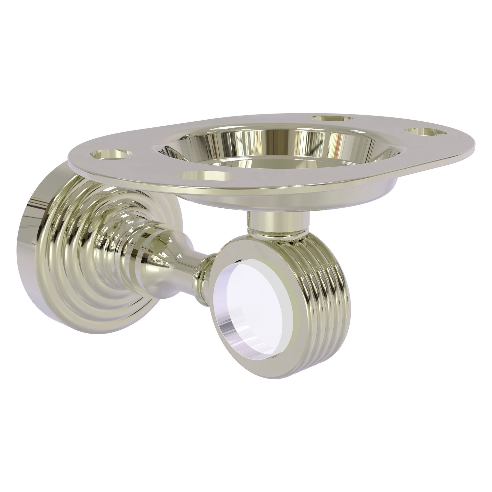 Allied Brass Pacific Grove 4.3" x 2.8" Polished Nickel Solid Brass Tumbler and Toothbrush Holder With Grooved Accents
