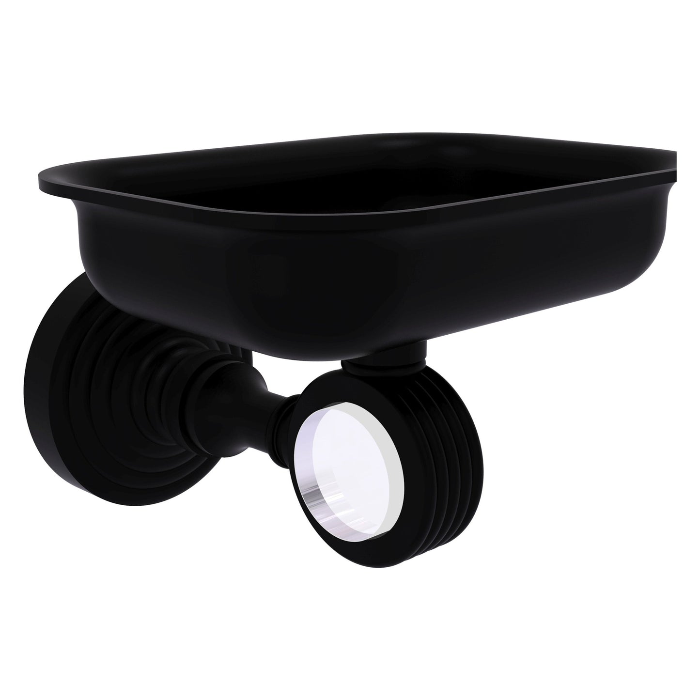 Allied Brass Pacific Grove 4.4" x 3.3" Matte Black Solid Brass Wall-Mounted Soap Dish Holder With Grooved Accents
