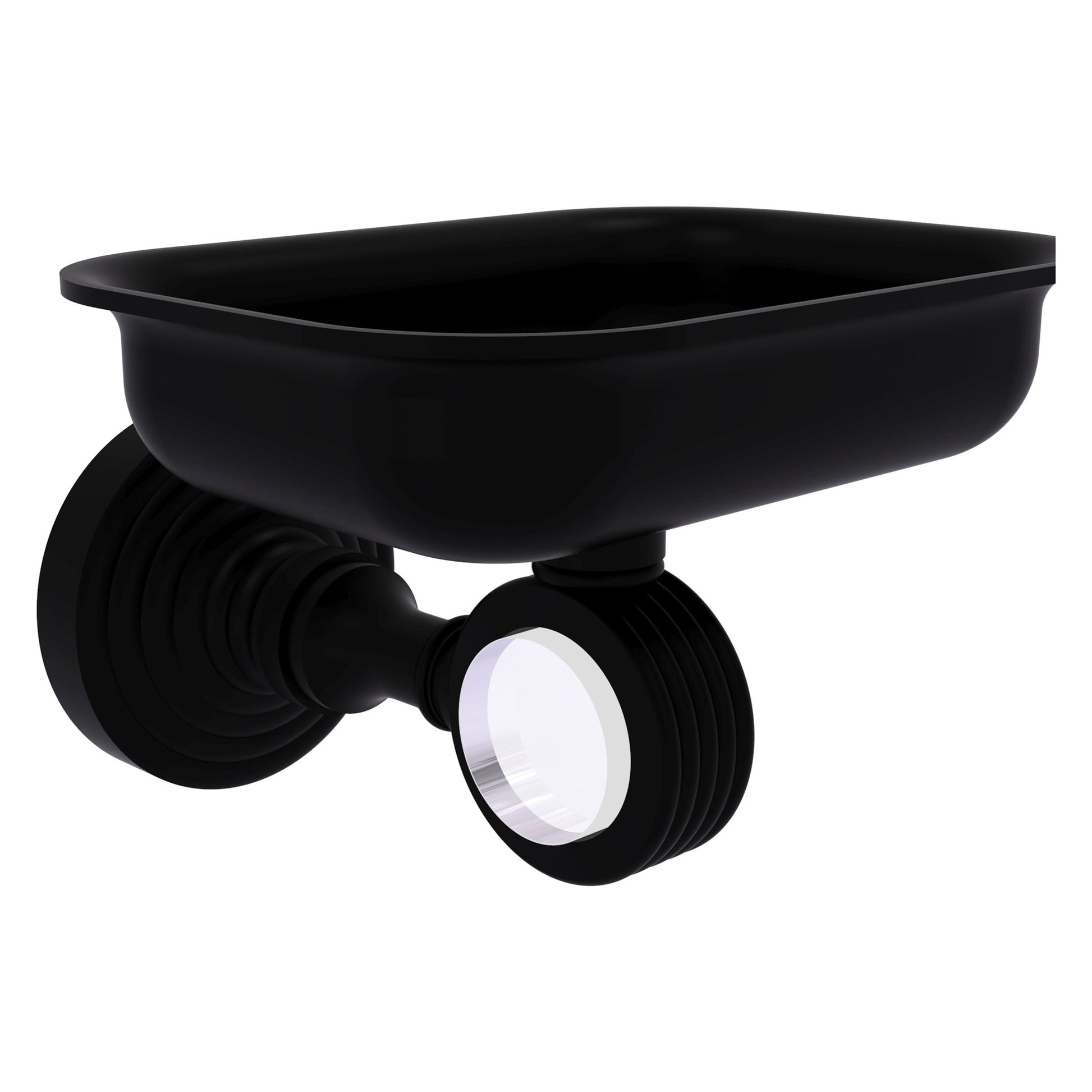 Allied Brass Pacific Grove 4.4" x 3.3" Matte Black Solid Brass Wall-Mounted Soap Dish Holder With Grooved Accents
