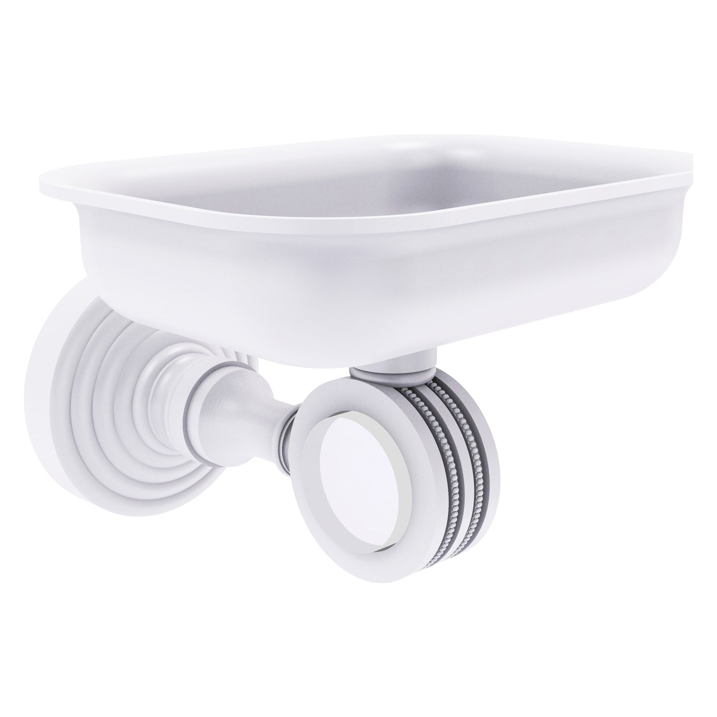 Allied Brass Pacific Grove 4.4" x 3.3" Matte White Solid Brass Wall-Mounted Soap Dish Holder With Dotted Accents