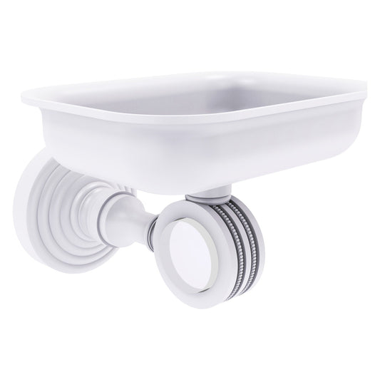 Allied Brass Pacific Grove 4.4" x 3.3" Matte White Solid Brass Wall-Mounted Soap Dish Holder With Dotted Accents