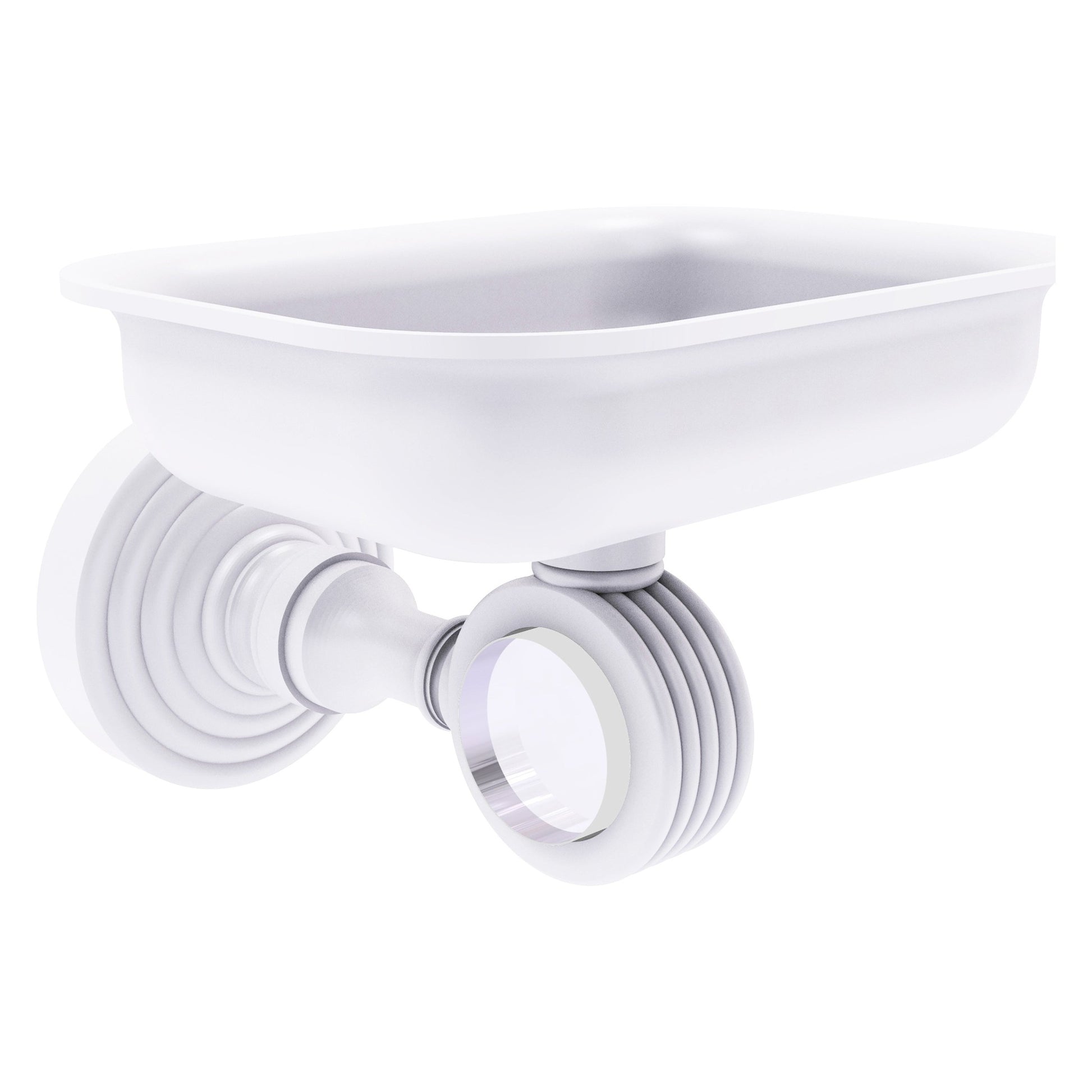 Allied Brass Pacific Grove 4.4" x 3.3" Matte White Solid Brass Wall-Mounted Soap Dish Holder With Grooved Accents