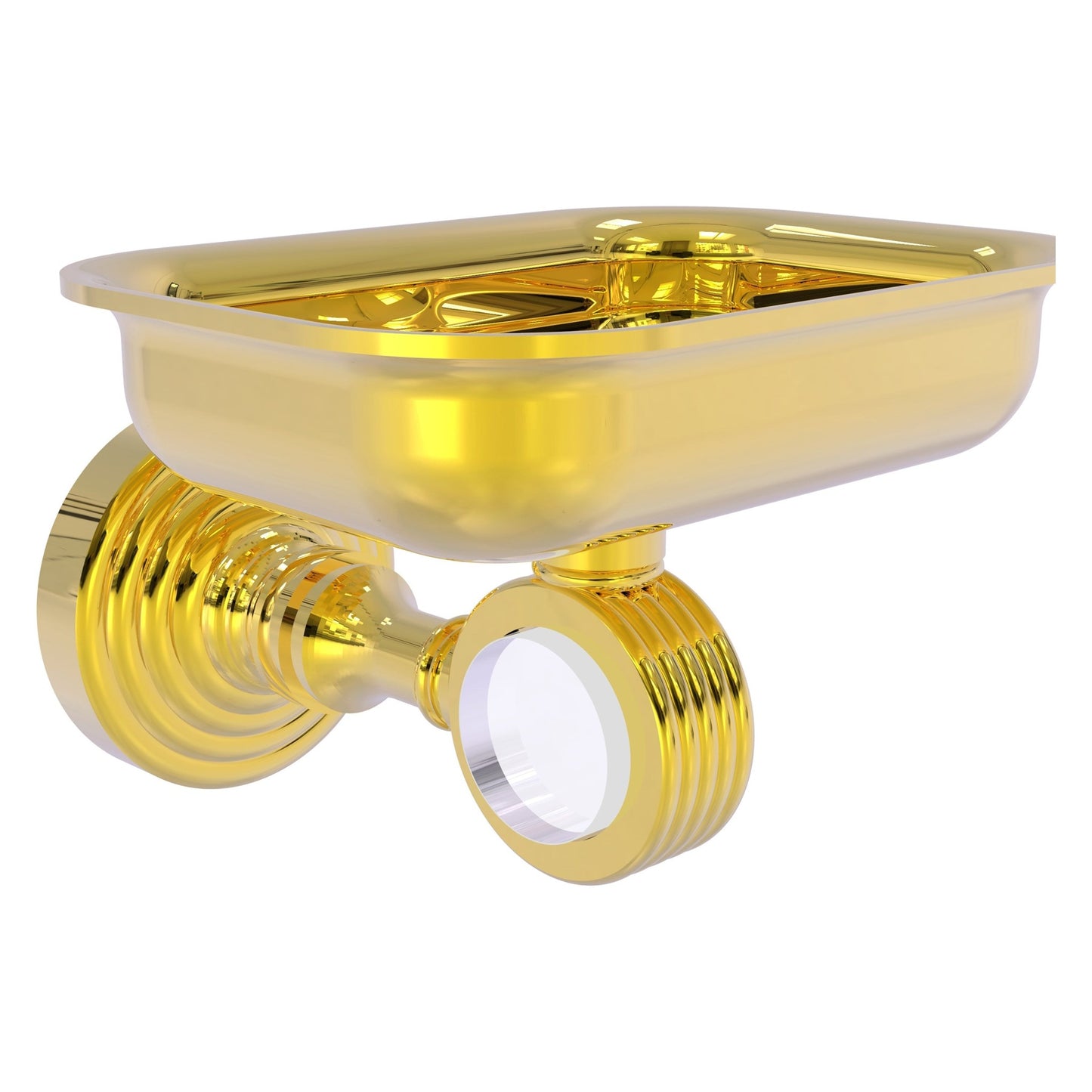 Allied Brass Pacific Grove 4.4" x 3.3" Polished Brass Solid Brass Wall-Mounted Soap Dish Holder With Grooved Accents
