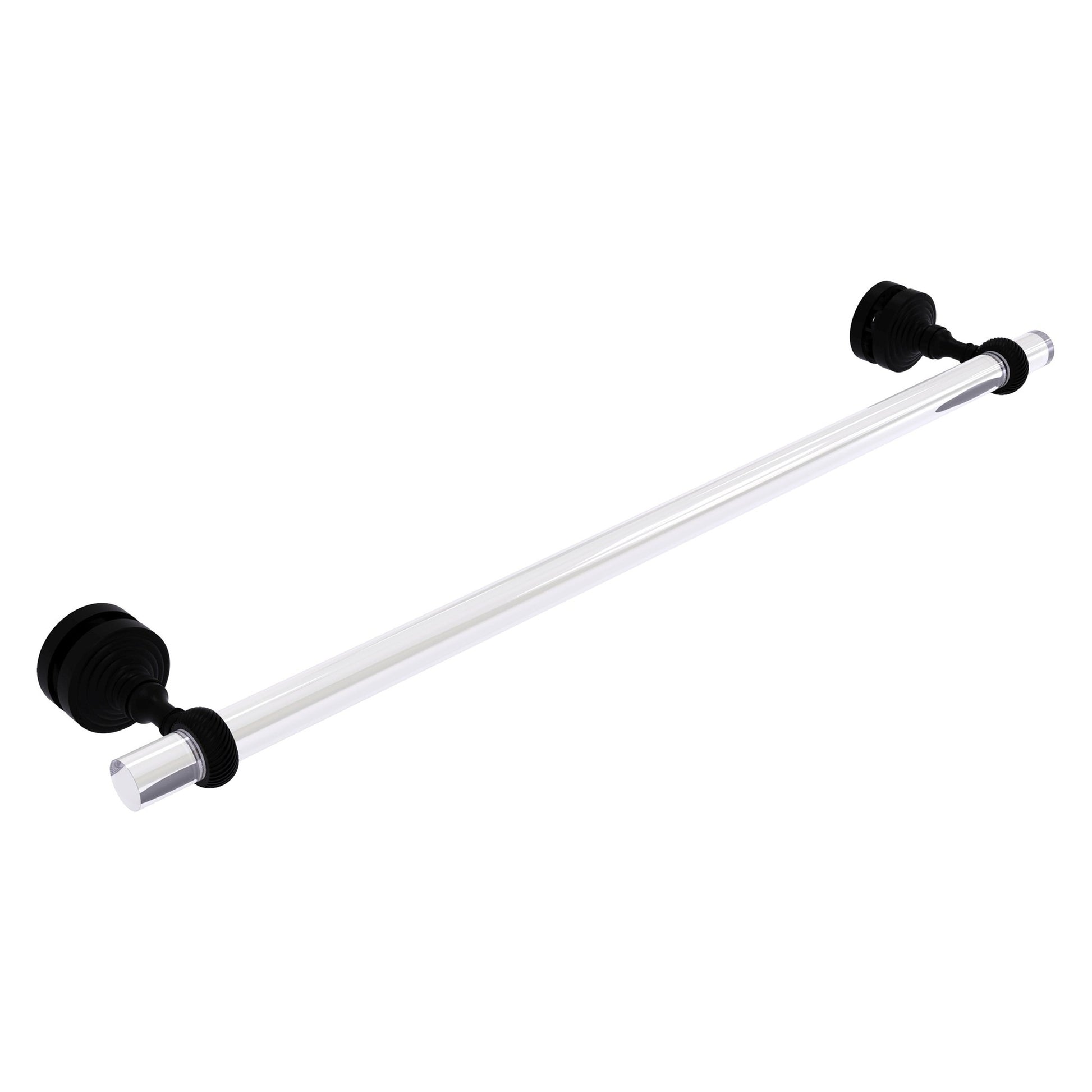 Allied Brass Pacific Grove 5.2" x 2.2" Matte Black Solid Brass 24-Inch Shower Door Towel Bar With Twisted Accents