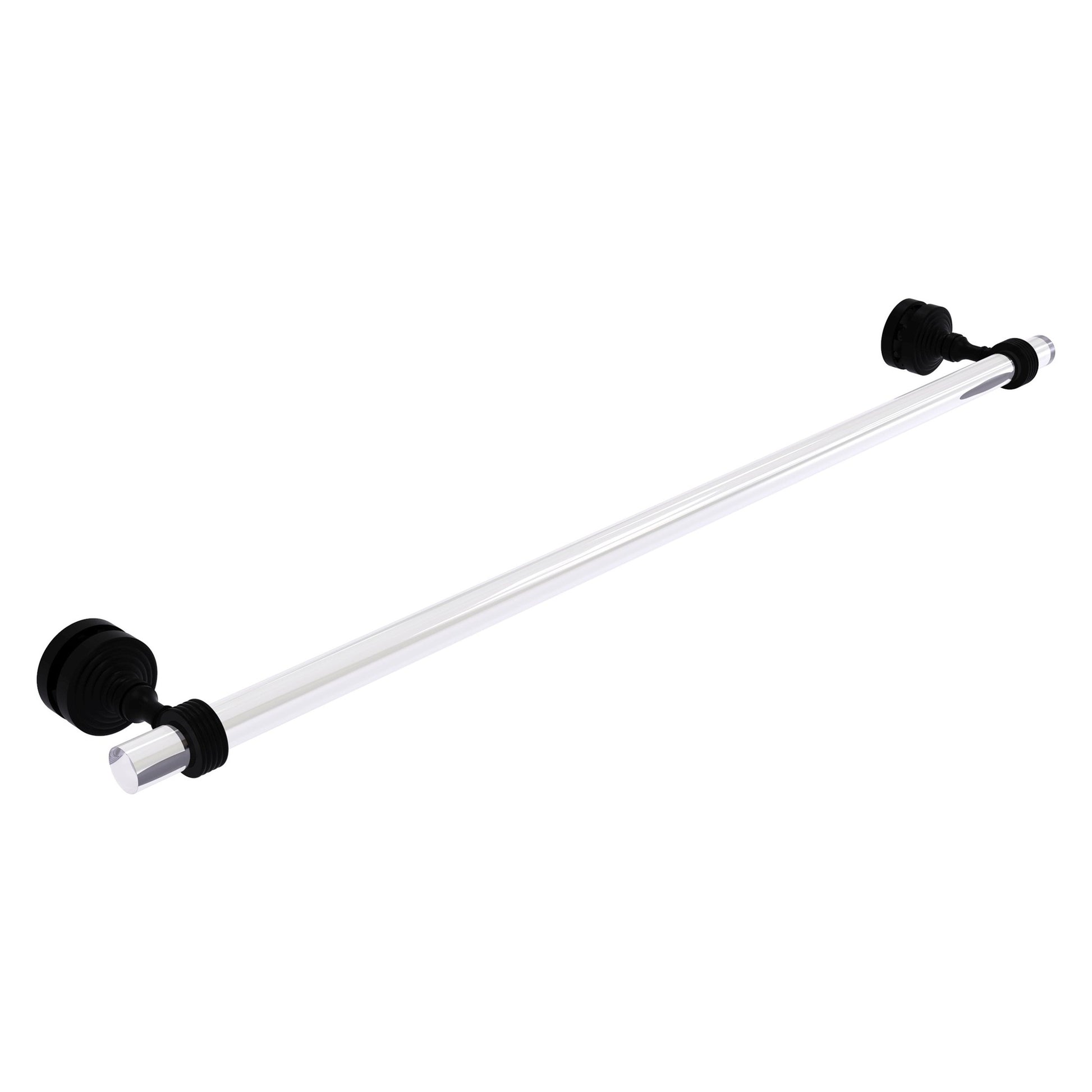 Allied Brass Pacific Grove 5.2" x 2.2" Matte Black Solid Brass 30-Inch Shower Door Towel Bar With Grooved Accents