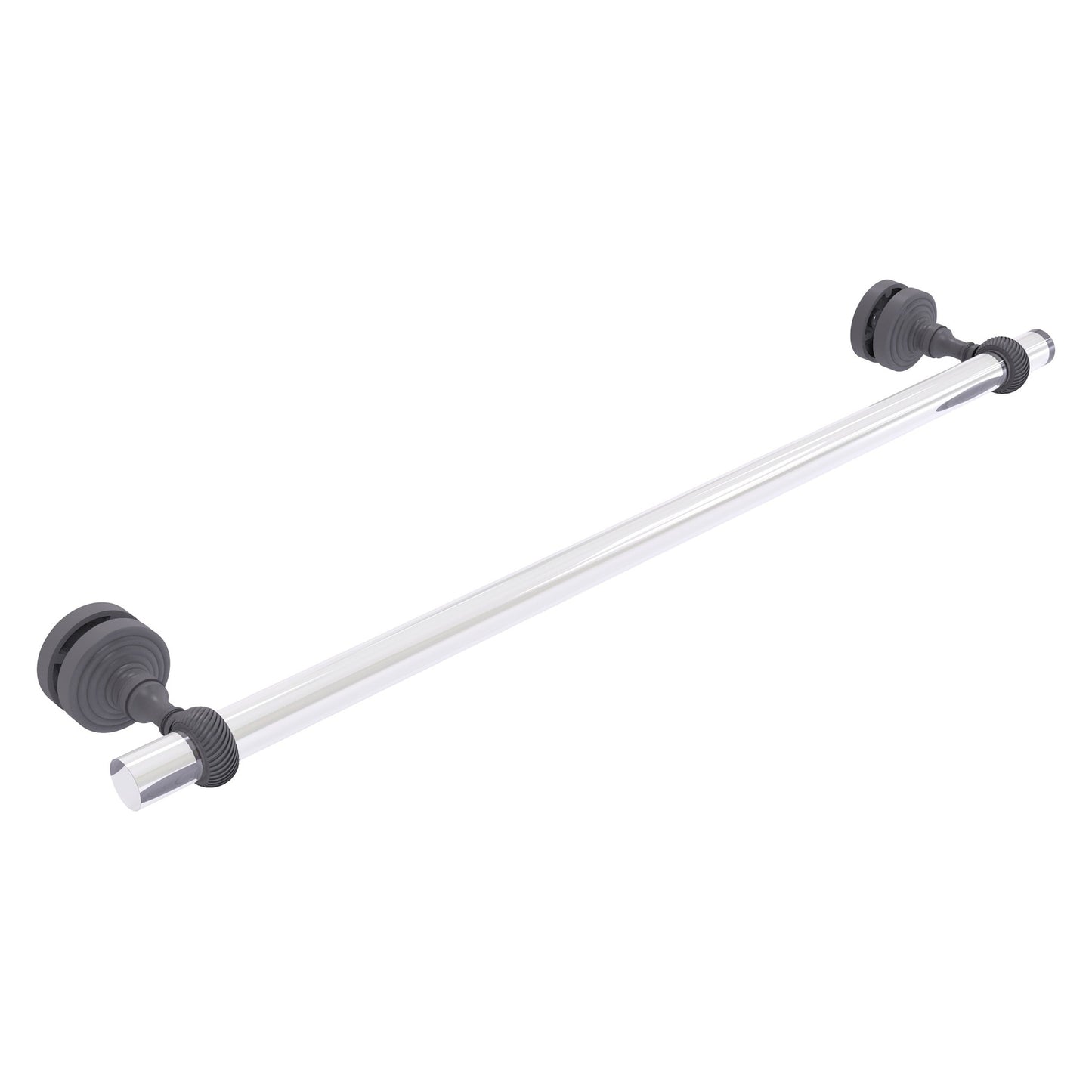 Allied Brass Pacific Grove 5.2" x 2.2" Matte Gray Solid Brass 24-Inch Shower Door Towel Bar With Twisted Accents