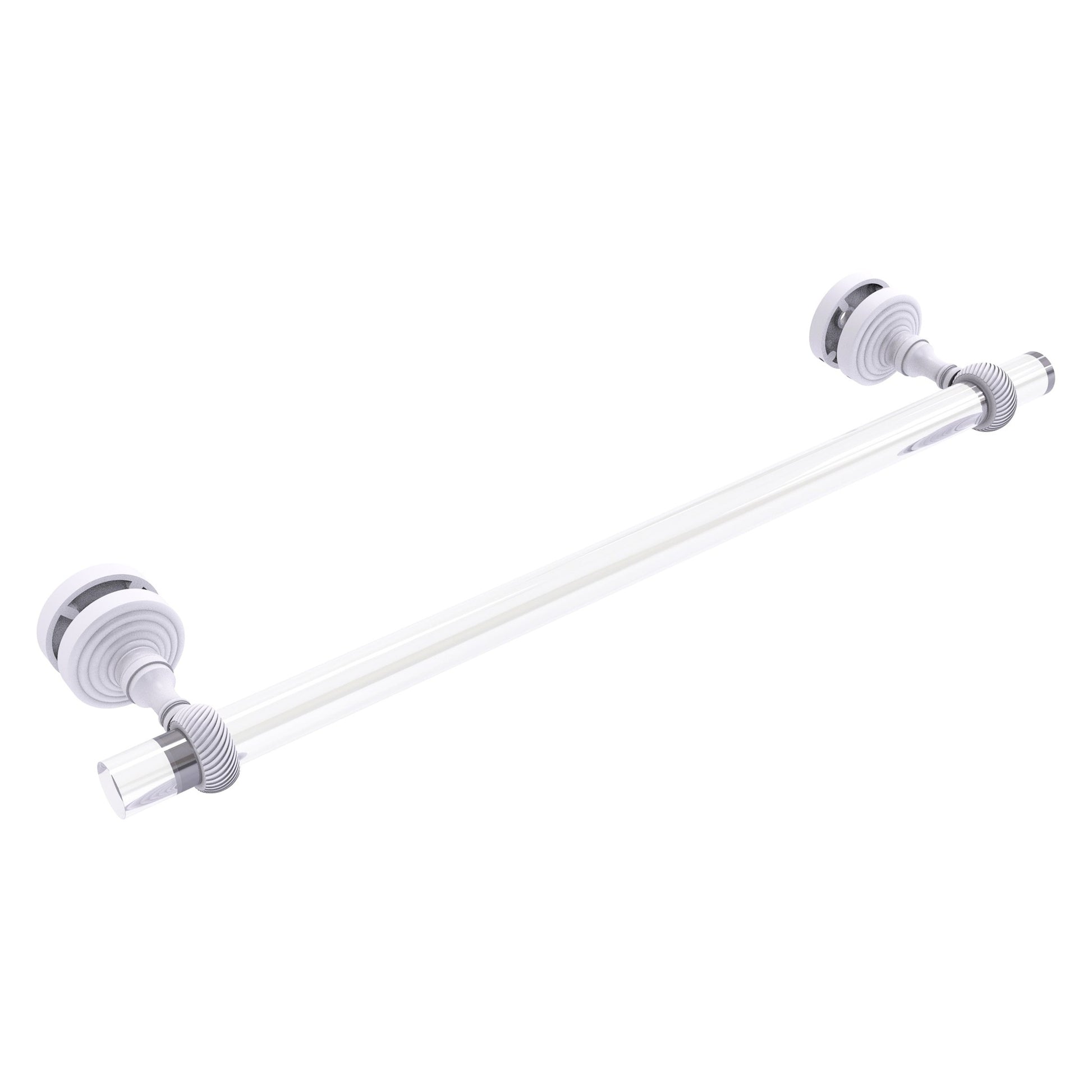 Allied Brass Pacific Grove 5.2" x 2.2" Matte White Solid Brass 18-Inch Shower Door Towel Bar With Twisted Accents