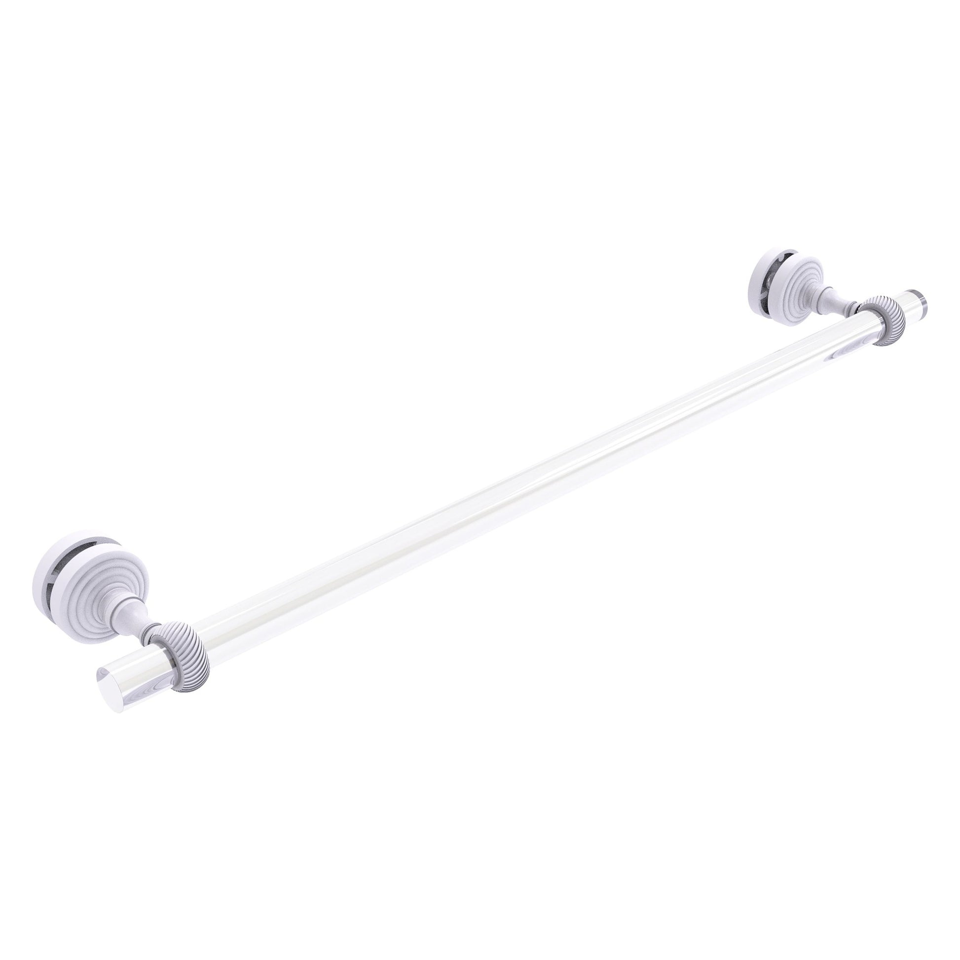 Allied Brass Pacific Grove 5.2" x 2.2" Matte White Solid Brass 24-Inch Shower Door Towel Bar With Twisted Accents