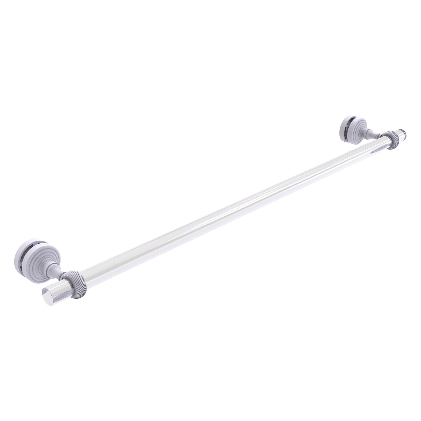 Allied Brass Pacific Grove 5.2" x 2.2" Matte White Solid Brass 30-Inch Shower Door Towel Bar With Twisted Accents