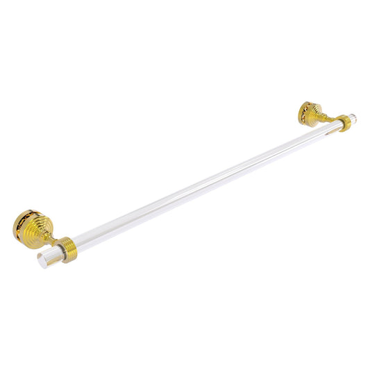 Allied Brass Pacific Grove 5.2" x 2.2" Polished Brass Solid Brass 30-Inch Shower Door Towel Bar With Grooved Accents