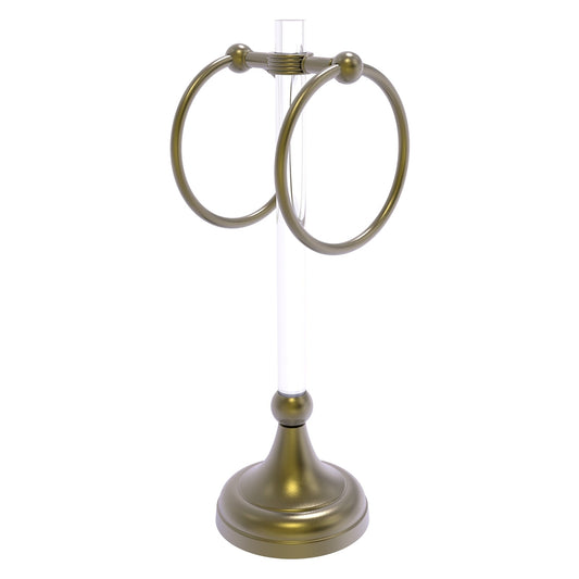 Allied Brass Pacific Grove 5.8" x 5.5" Antique Brass Solid Brass 2-Ring Vanity Top Guest Towel Ring With Grooved Accents