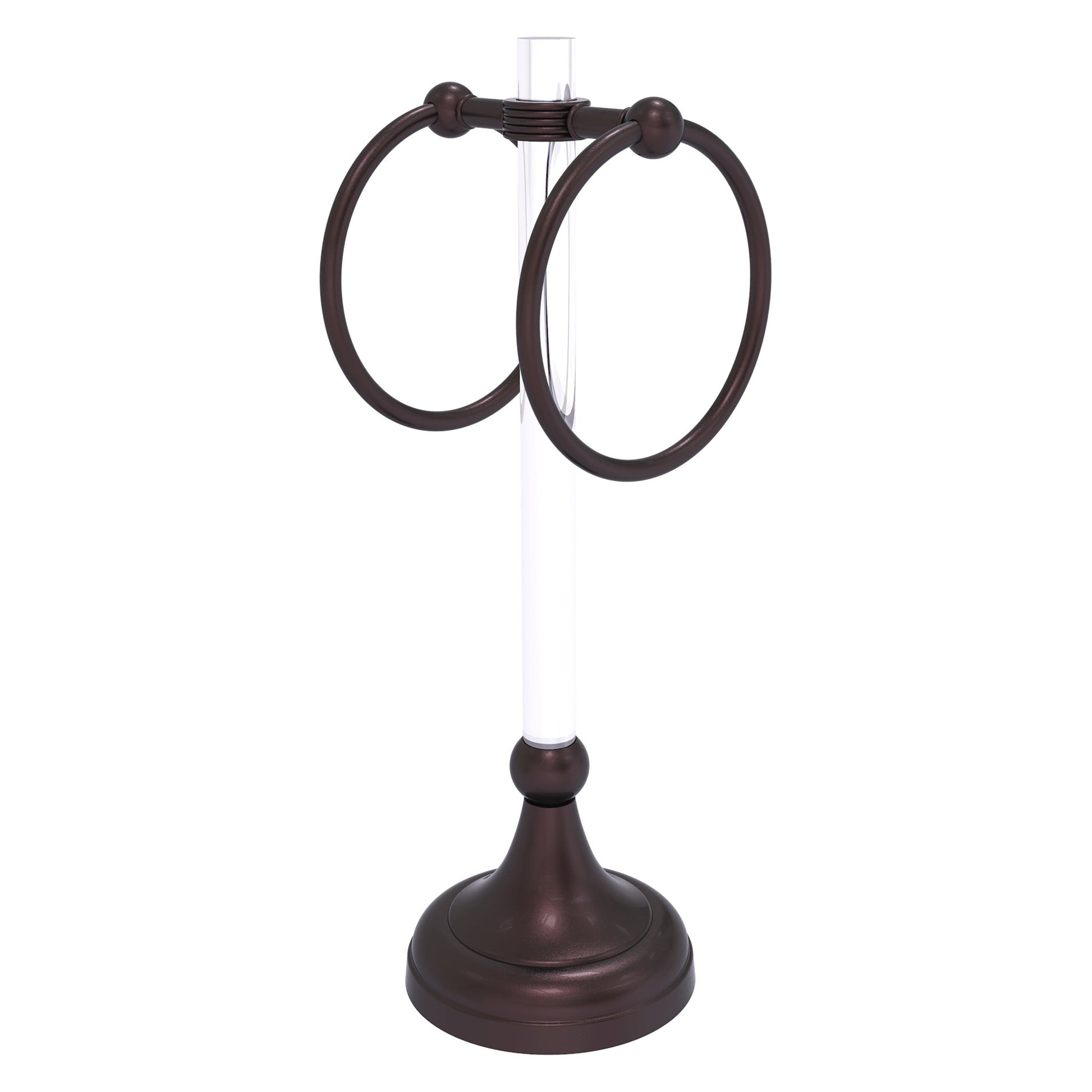 Allied Brass Pacific Grove 5.8" x 5.5" Antique Bronze Solid Brass 2-Ring Vanity Top Guest Towel Ring With Grooved Accents