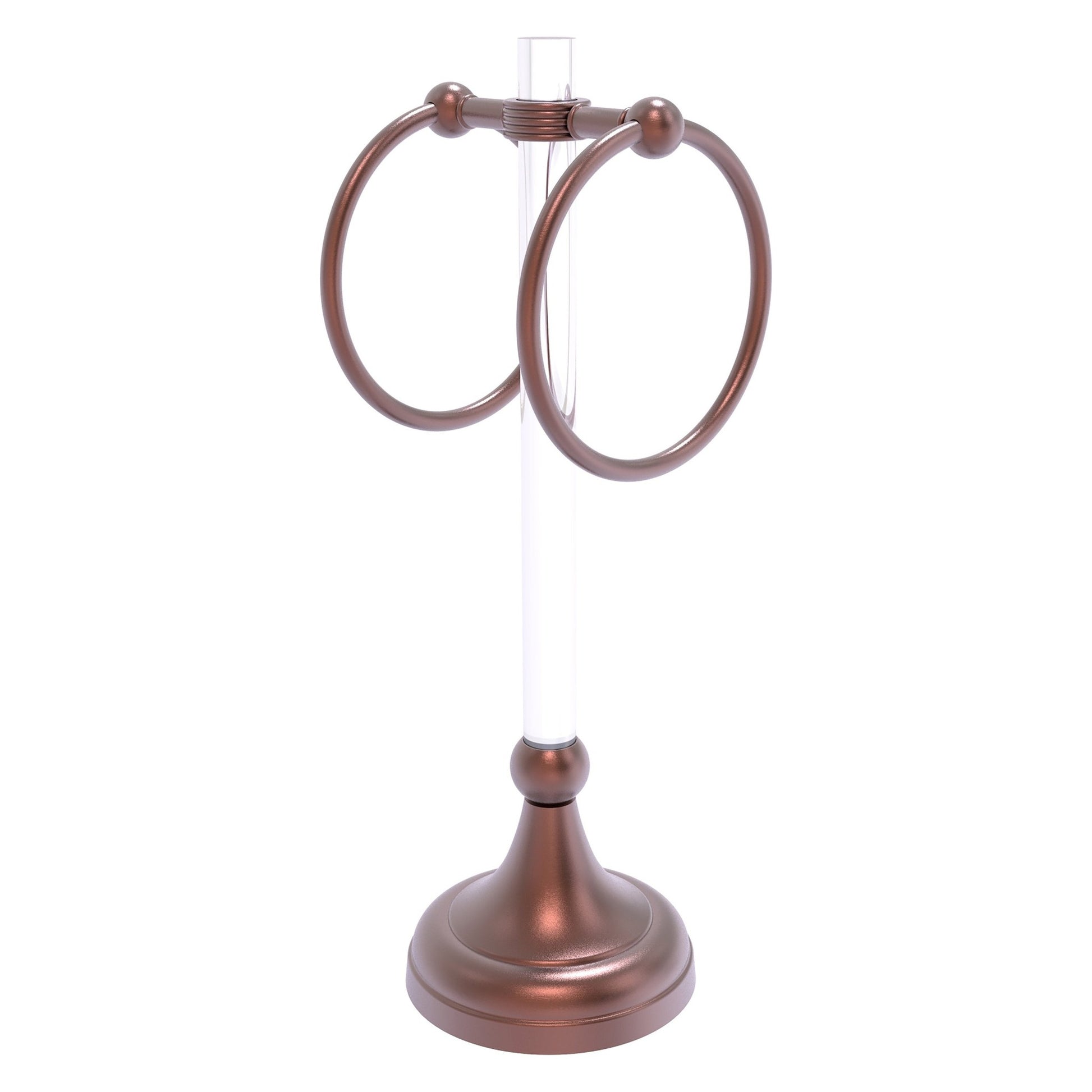Allied Brass Pacific Grove 5.8" x 5.5" Antique Copper Solid Brass 2-Ring Vanity Top Guest Towel Ring With Grooved Accents