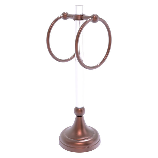 Allied Brass Pacific Grove 5.8" x 5.5" Antique Copper Solid Brass 2-Ring Vanity Top Guest Towel Ring With Grooved Accents