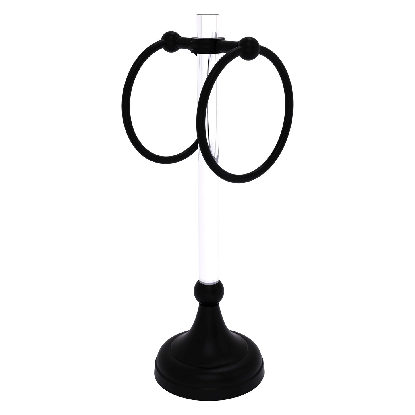 Allied Brass Pacific Grove 5.8" x 5.5" Matte Black Solid Brass 2-Ring Vanity Top Guest Towel Ring With Dotted Accents