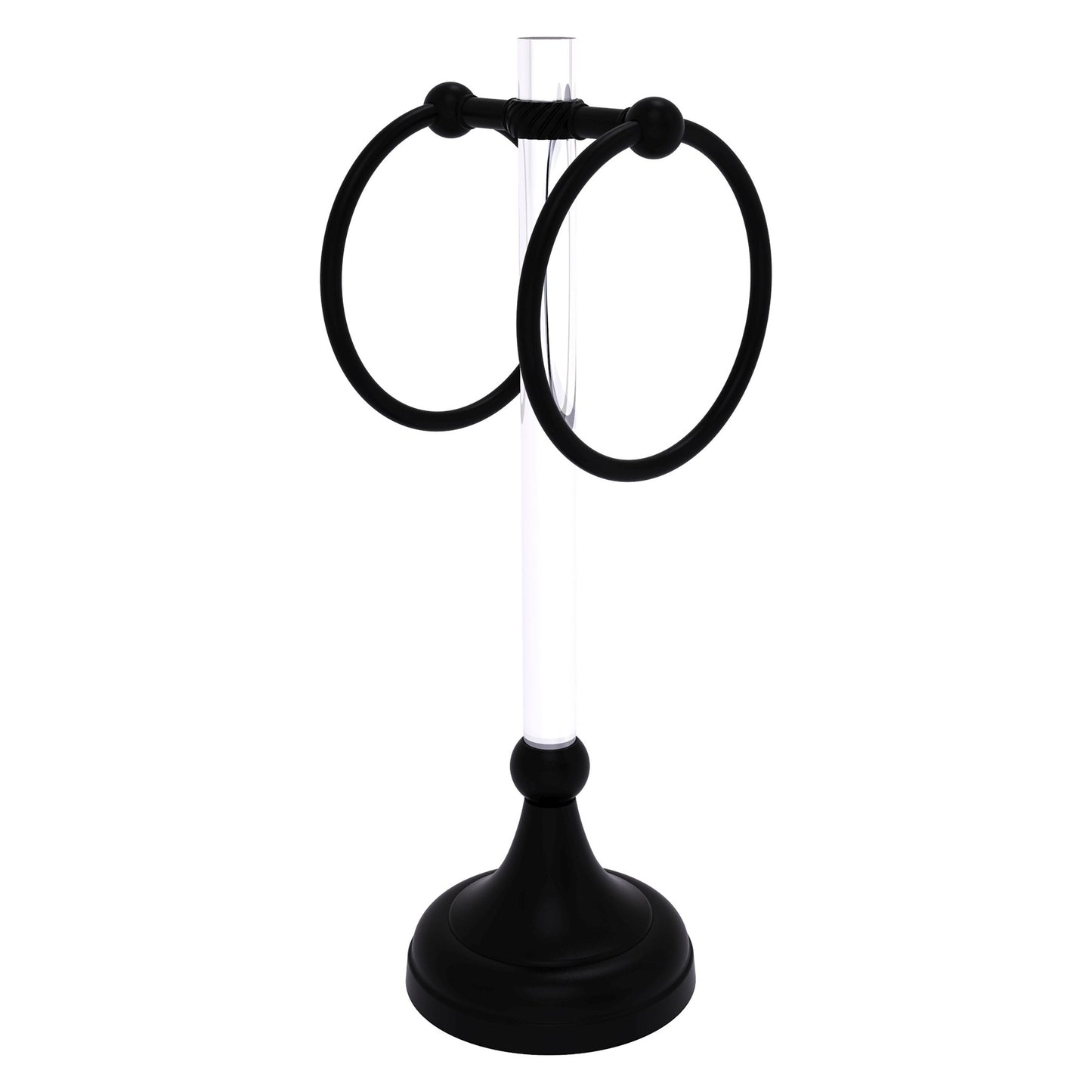 Allied Brass Pacific Grove 5.8" x 5.5" Matte Black Solid Brass 2-Ring Vanity Top Guest Towel Ring With Twisted Accents