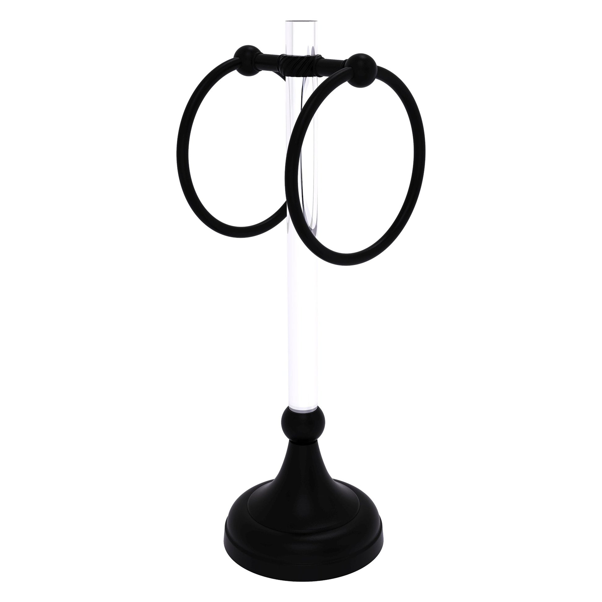 Allied Brass Pacific Grove 5.8" x 5.5" Matte Black Solid Brass 2-Ring Vanity Top Guest Towel Ring With Twisted Accents