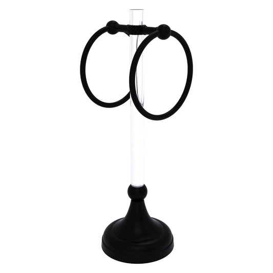 Allied Brass Pacific Grove 5.8" x 5.5" Matte Black Solid Brass 2-Ring Vanity Top Guest Towel Ring With Twisted Accents