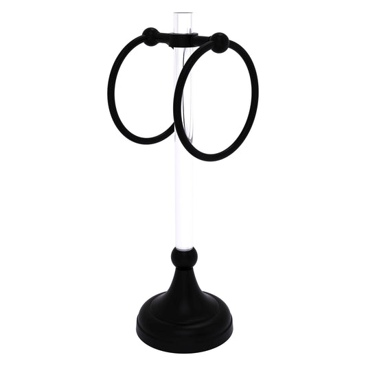 Allied Brass Pacific Grove 5.8" x 5.5" Matte Black Solid Brass 2-Ring Vanity Top Guest Towel Ring