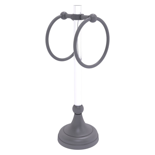 Allied Brass Pacific Grove 5.8" x 5.5" Matte Gray Solid Brass 2-Ring Vanity Top Guest Towel Ring With Grooved Accents