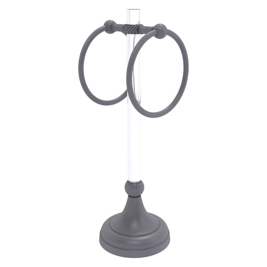 Allied Brass Pacific Grove 5.8" x 5.5" Matte Gray Solid Brass 2-Ring Vanity Top Guest Towel Ring With Twisted Accents