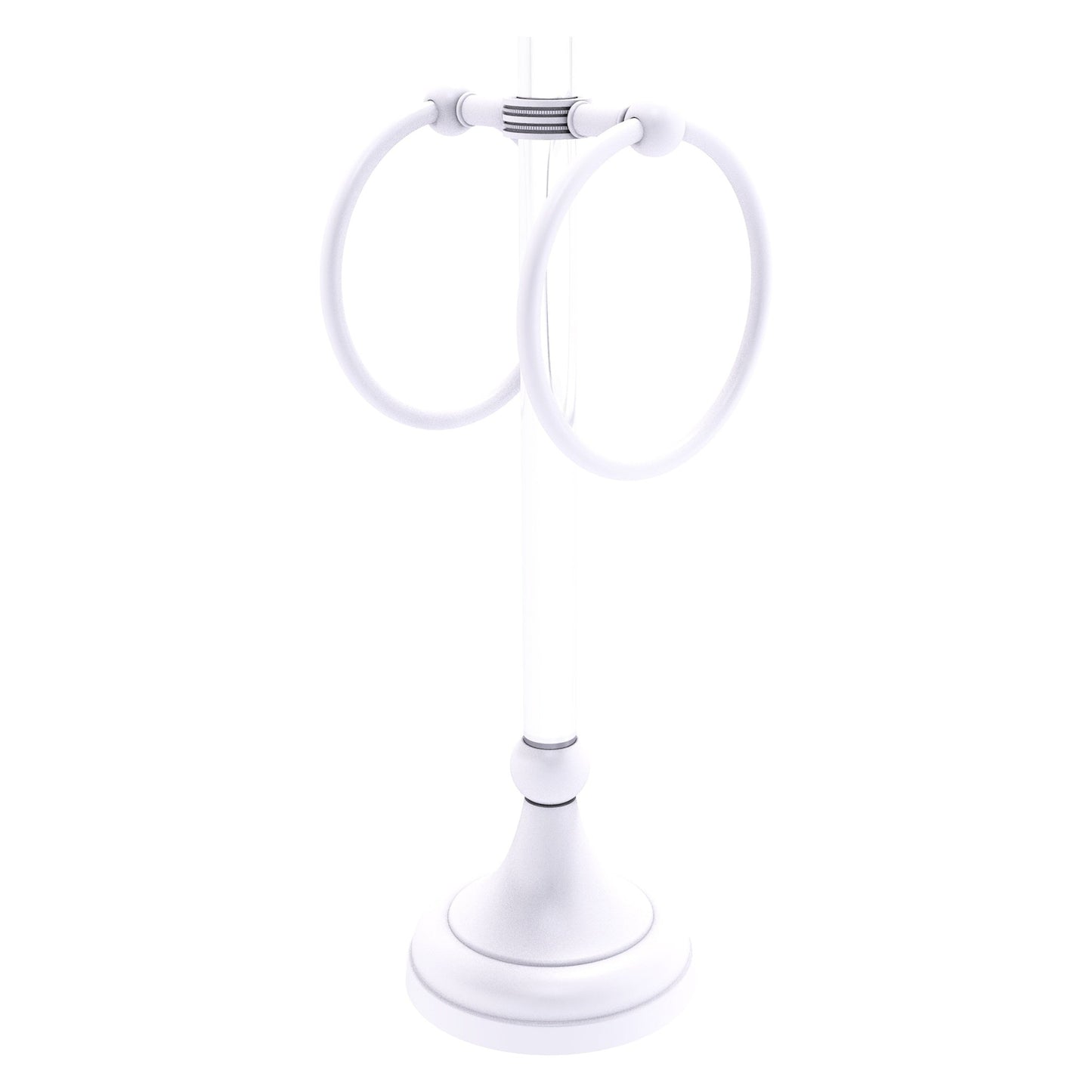 Allied Brass Pacific Grove 5.8" x 5.5" Matte White Solid Brass 2-Ring Vanity Top Guest Towel Ring With Dotted Accents