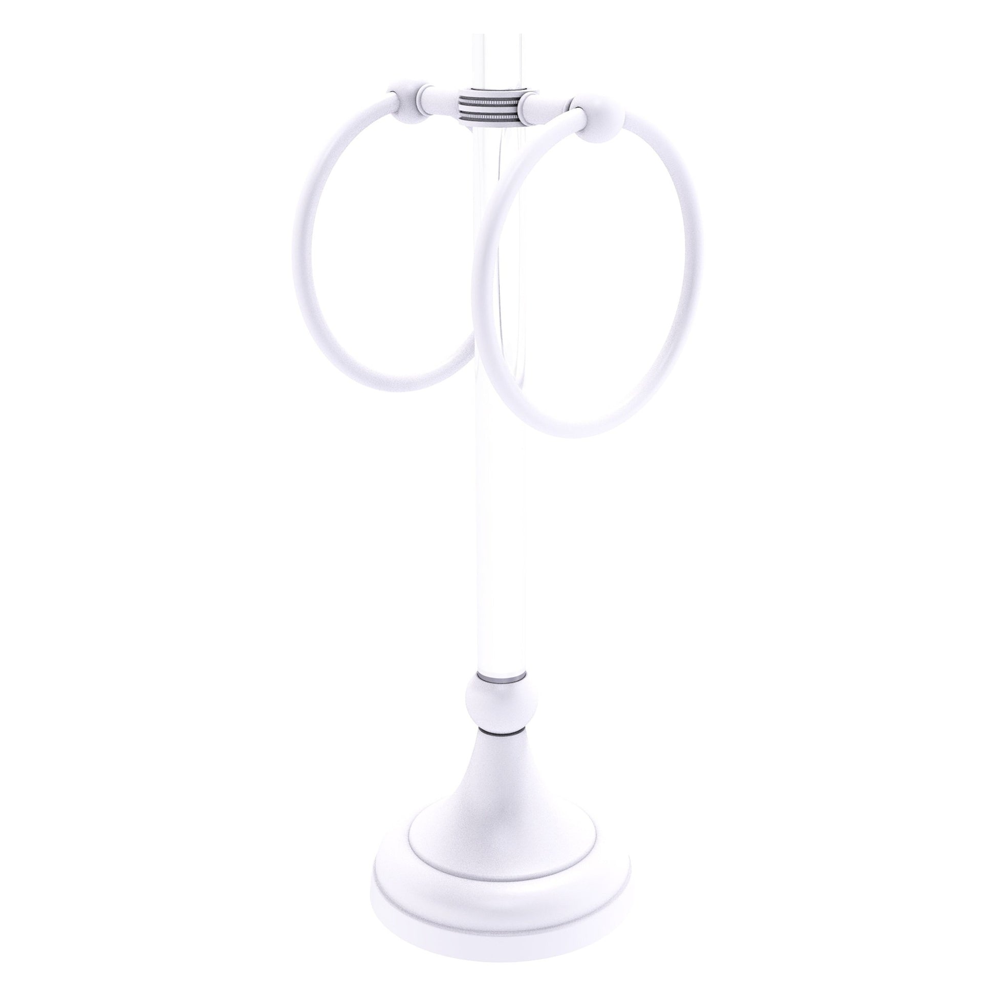 Allied Brass Pacific Grove 5.8" x 5.5" Matte White Solid Brass 2-Ring Vanity Top Guest Towel Ring With Dotted Accents