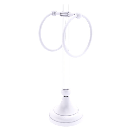 Allied Brass Pacific Grove 5.8" x 5.5" Matte White Solid Brass 2-Ring Vanity Top Guest Towel Ring With Dotted Accents