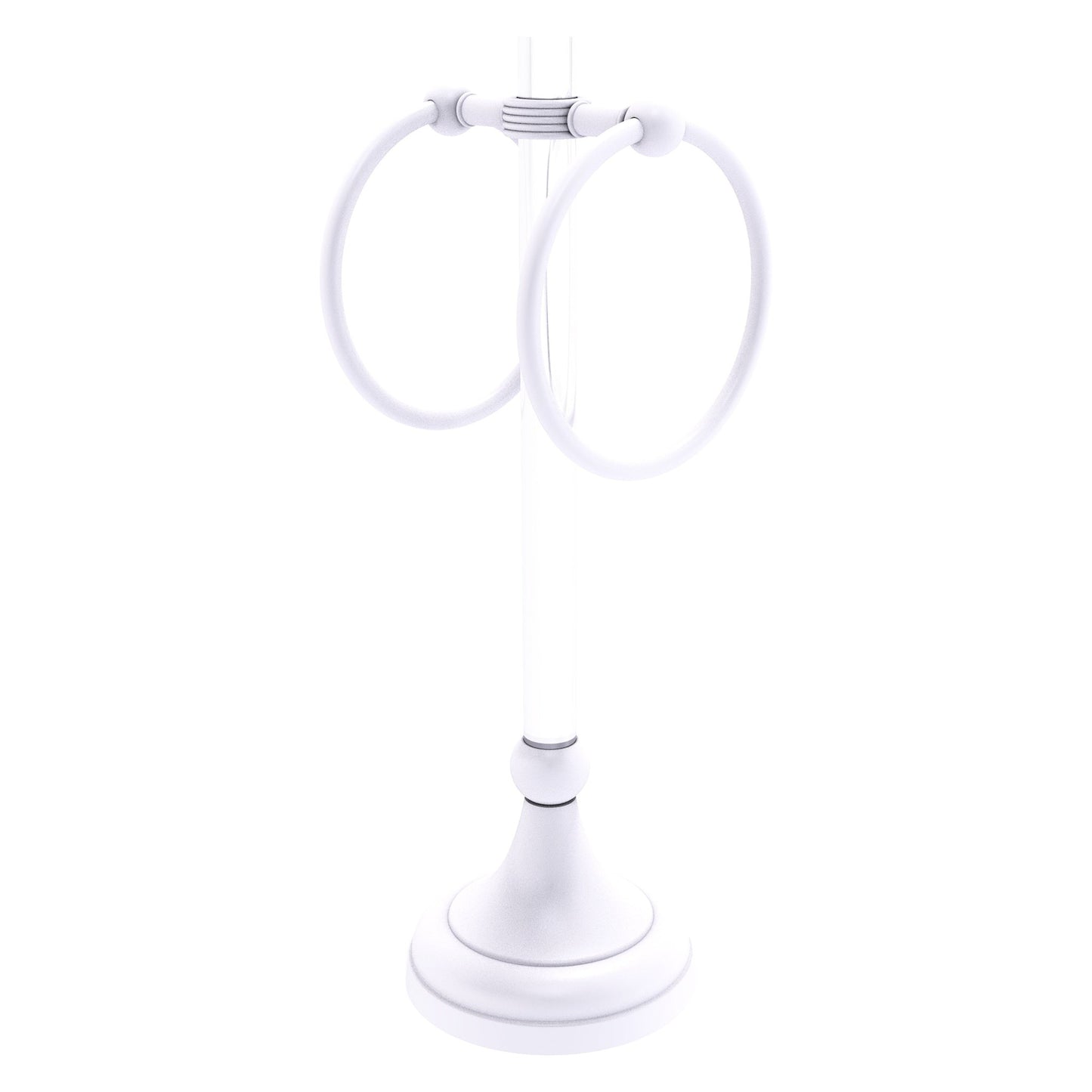 Allied Brass Pacific Grove 5.8" x 5.5" Matte White Solid Brass 2-Ring Vanity Top Guest Towel Ring With Grooved Accents