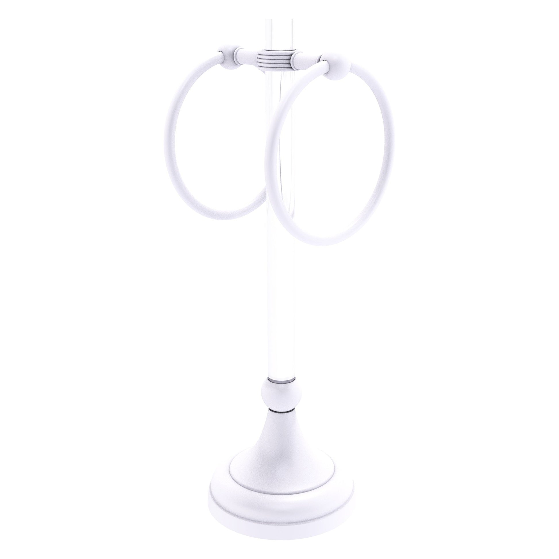 Allied Brass Pacific Grove 5.8" x 5.5" Matte White Solid Brass 2-Ring Vanity Top Guest Towel Ring With Grooved Accents
