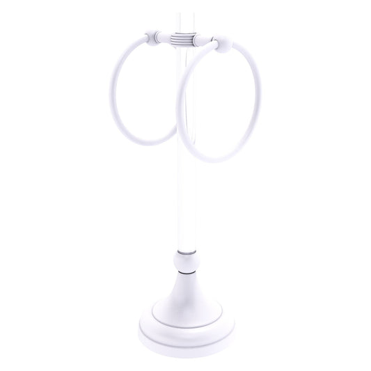Allied Brass Pacific Grove 5.8" x 5.5" Matte White Solid Brass 2-Ring Vanity Top Guest Towel Ring With Grooved Accents