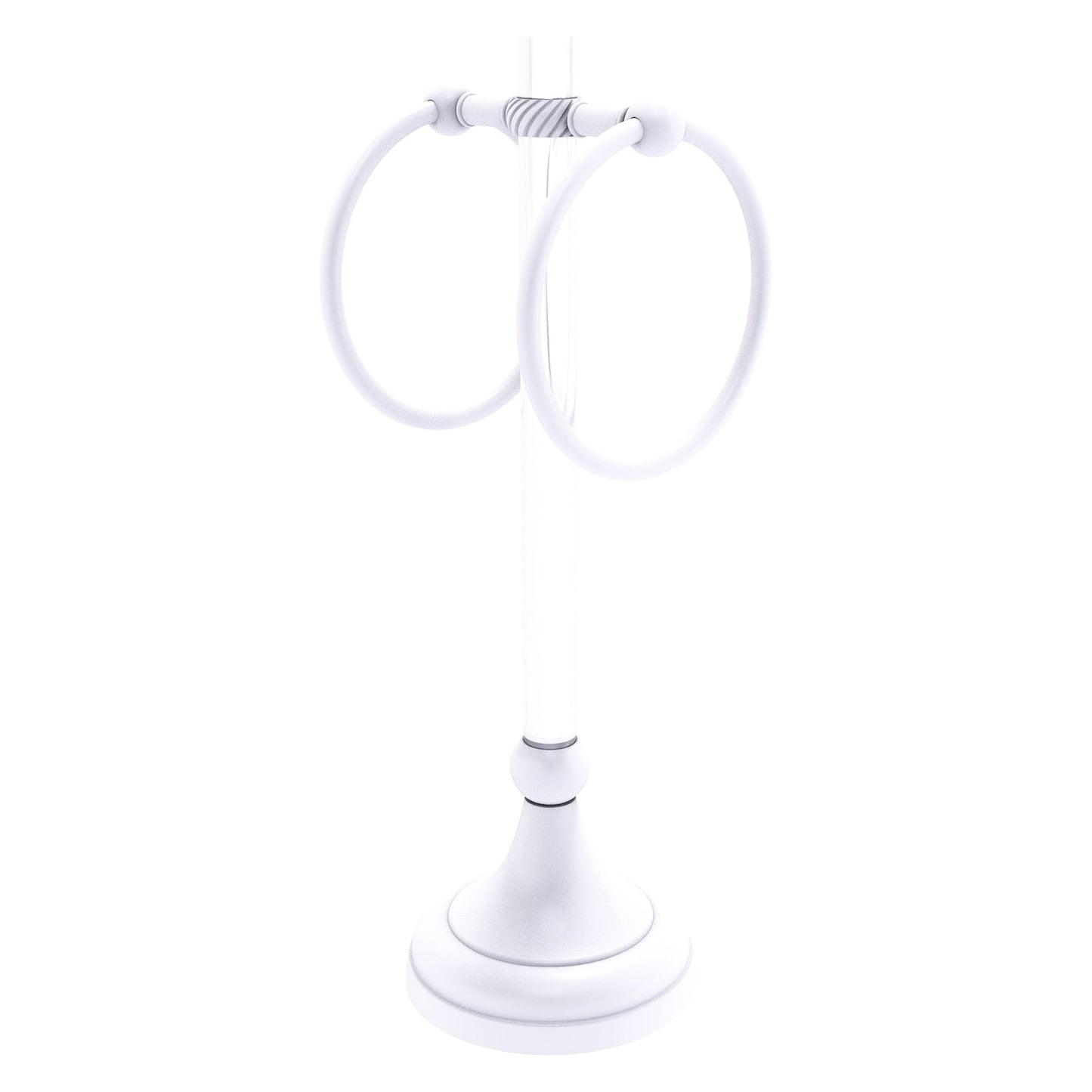 Allied Brass Pacific Grove 5.8" x 5.5" Matte White Solid Brass 2-Ring Vanity Top Guest Towel Ring With Twisted Accents