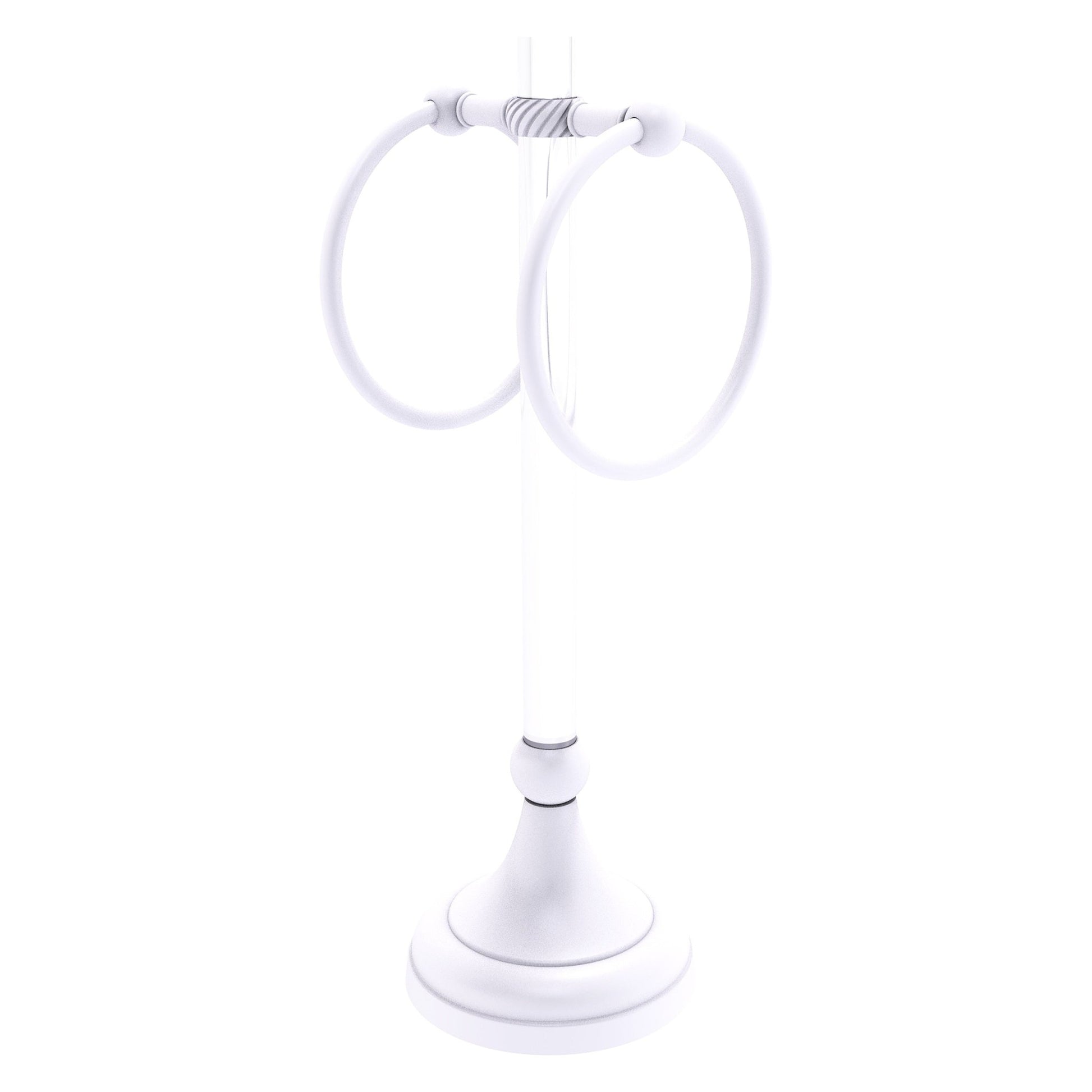 Allied Brass Pacific Grove 5.8" x 5.5" Matte White Solid Brass 2-Ring Vanity Top Guest Towel Ring With Twisted Accents