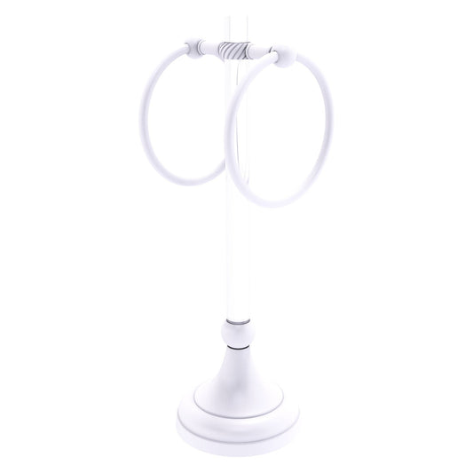 Allied Brass Pacific Grove 5.8" x 5.5" Matte White Solid Brass 2-Ring Vanity Top Guest Towel Ring With Twisted Accents
